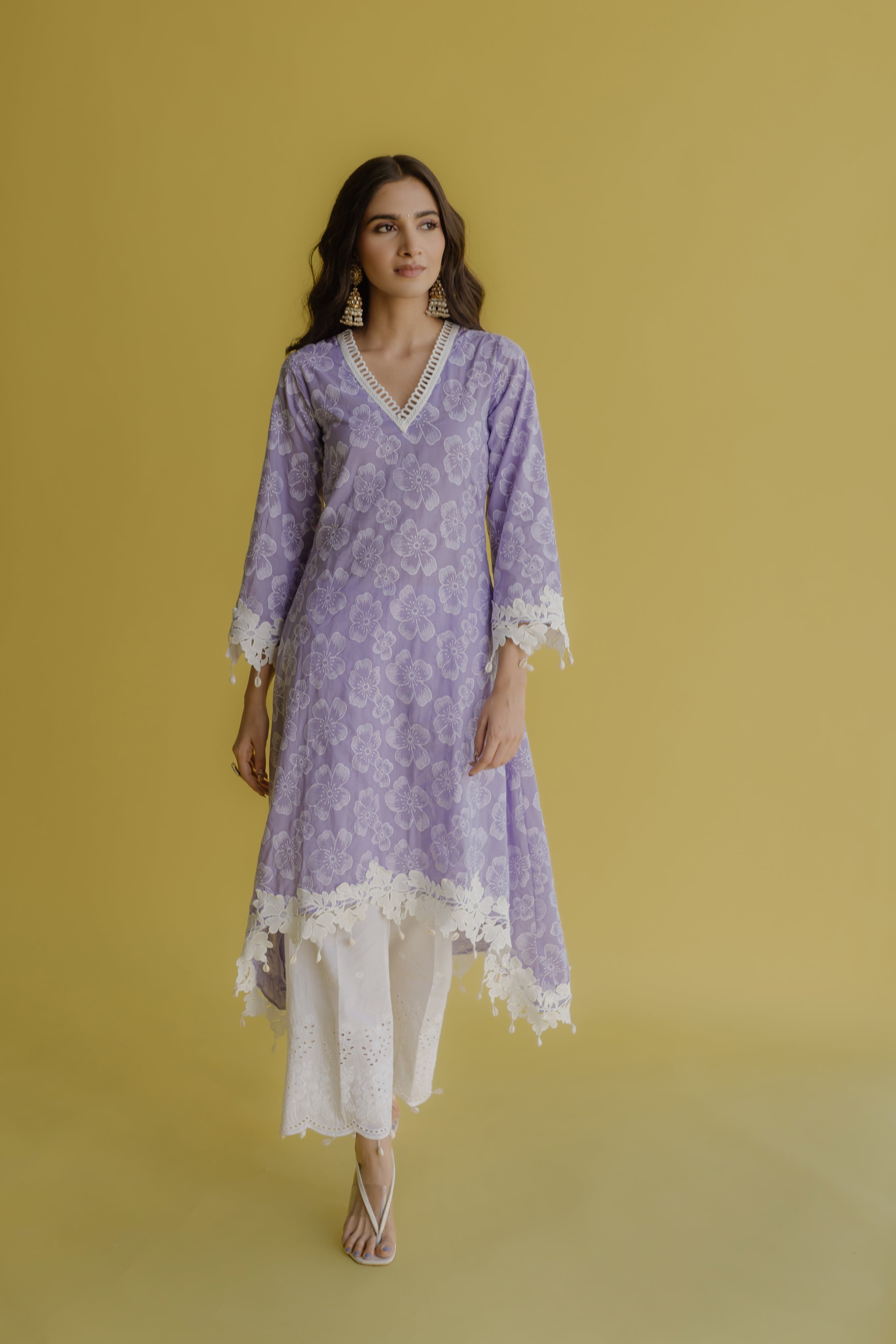 Noor Lilac Embroidered Cotton Kurta & Pant Set