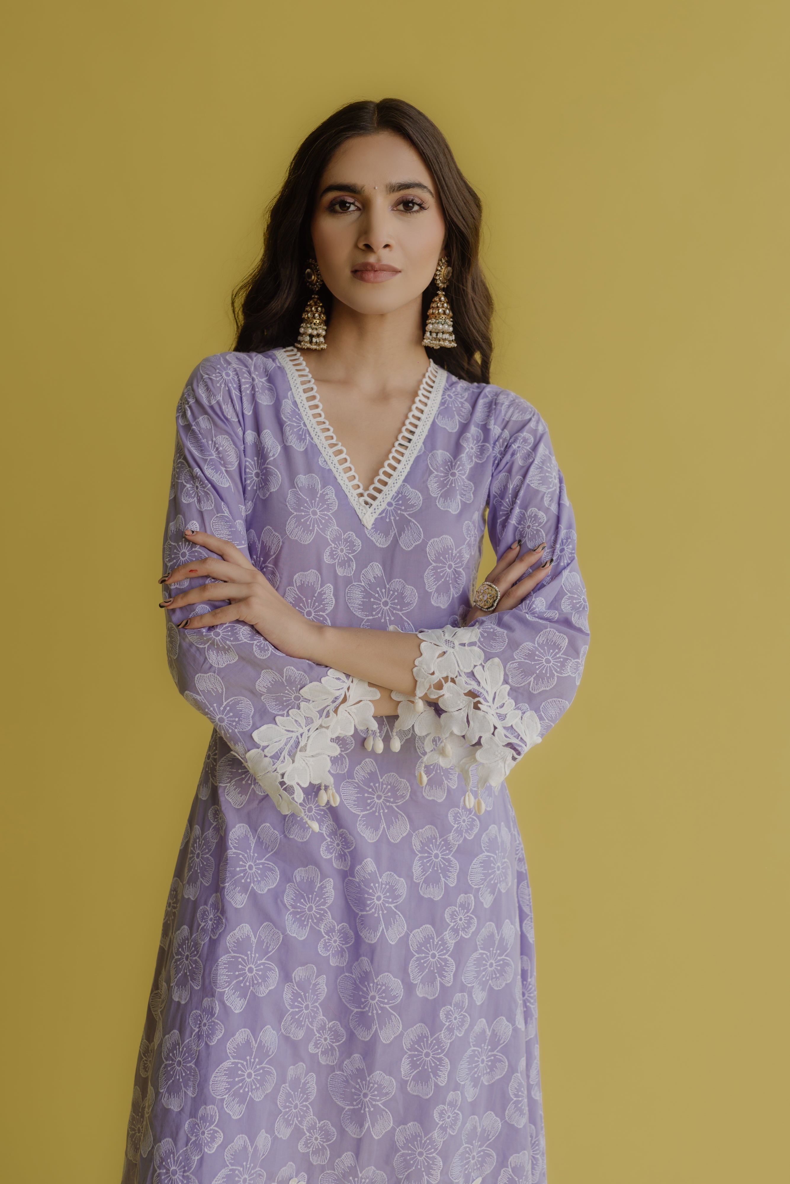 Noor Lilac Embroidered Cotton Kurta