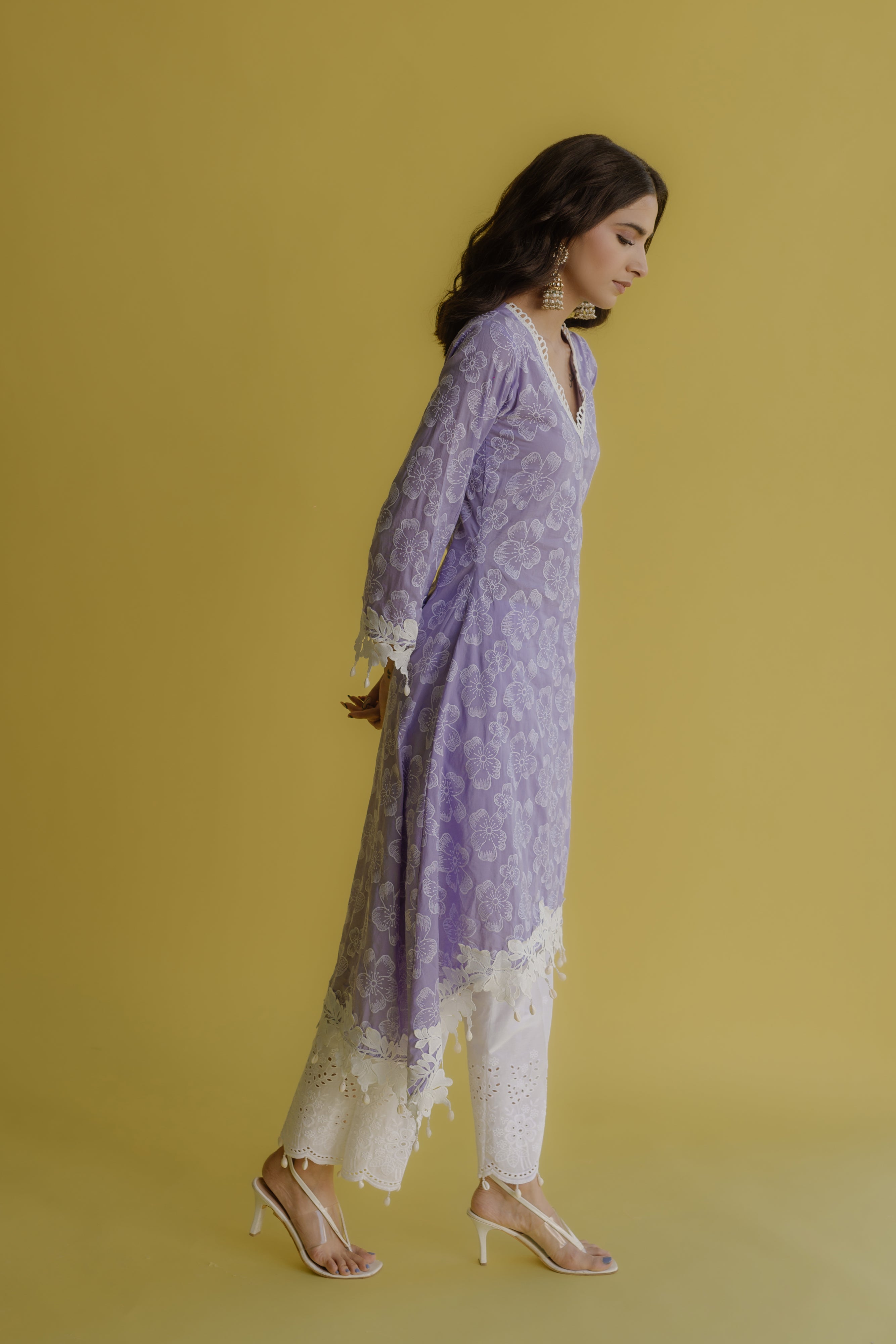 Noor Lilac Embroidered Cotton Kurta & Pant Set