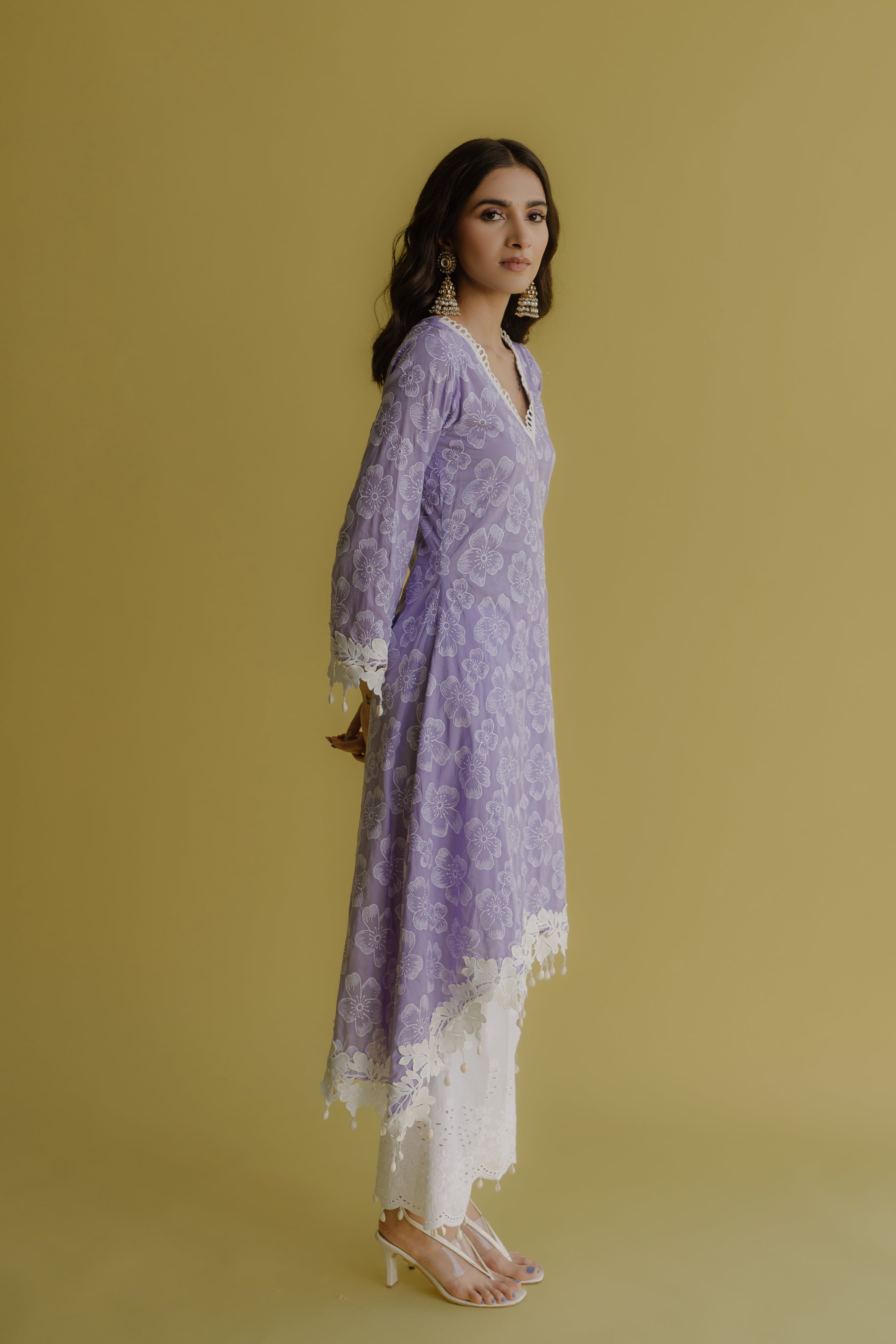 Noor Lilac Embroidered Cotton Kurta & Pant Set