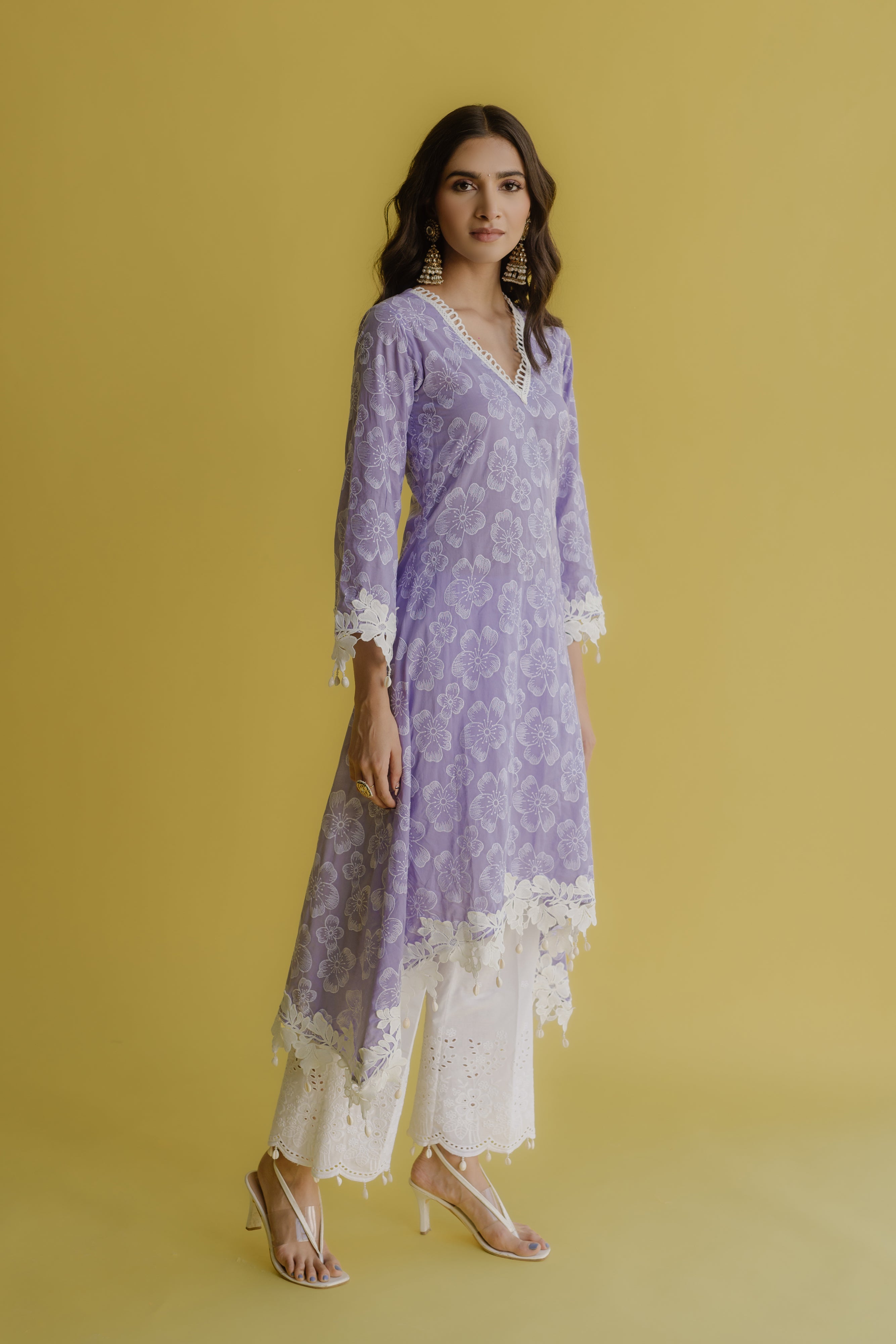 Noor Lilac Embroidered Cotton Kurta & Pant Set