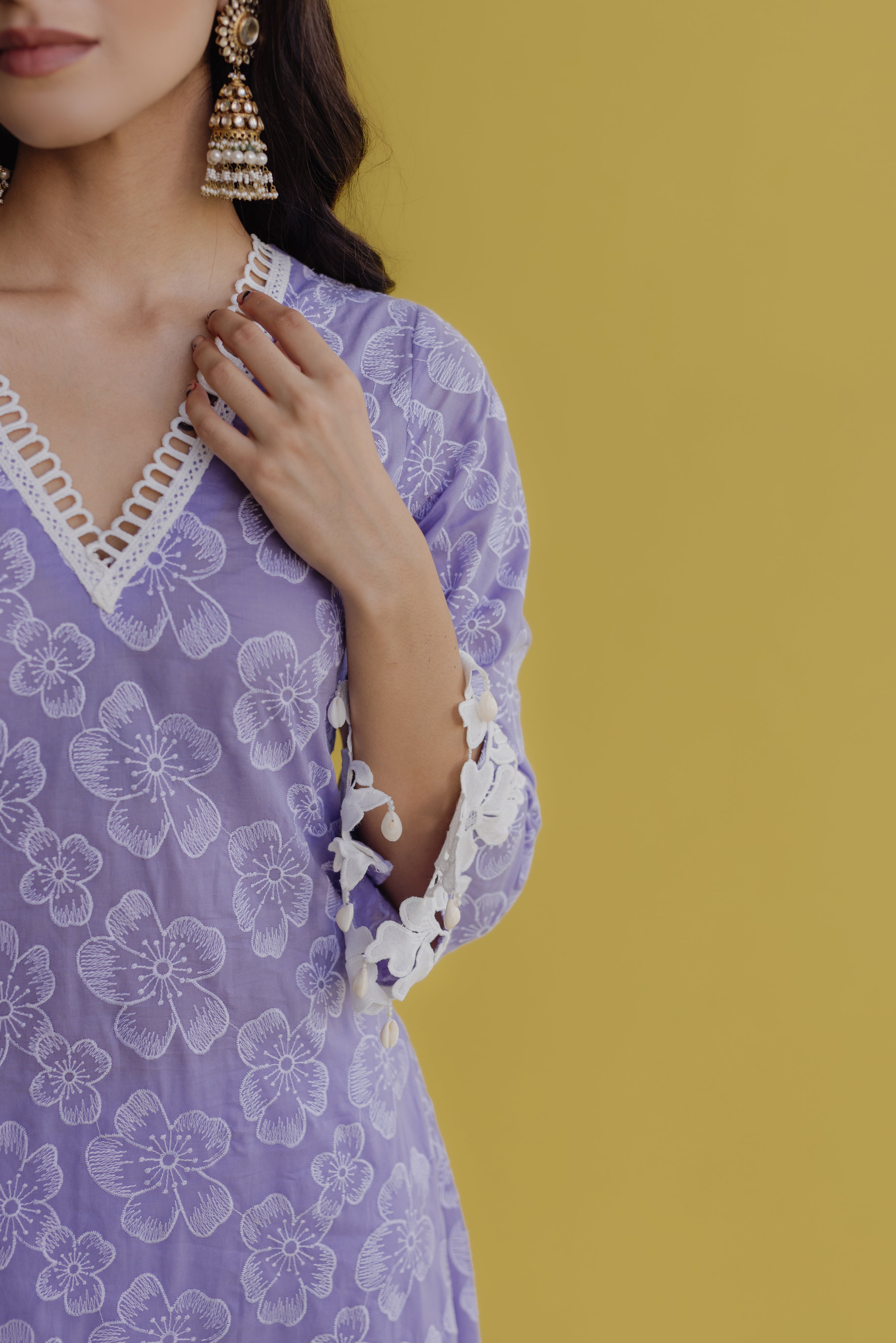 Noor Lilac Embroidered Cotton Kurta