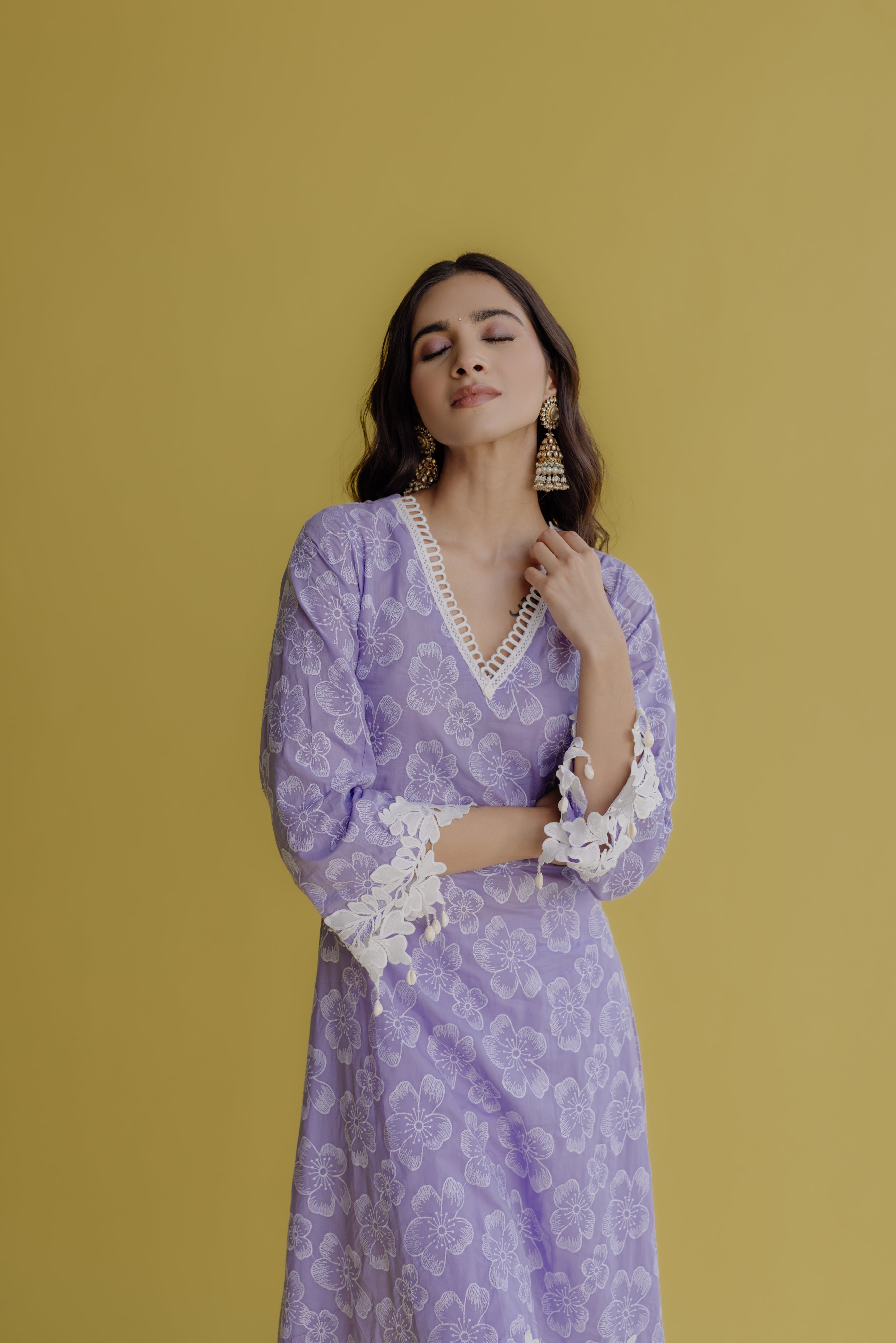 Noor Lilac Embroidered Cotton Kurta