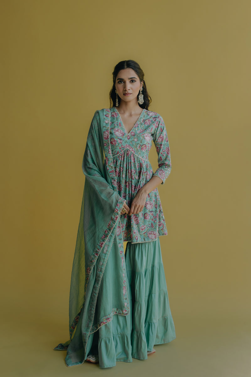 Buy Light Green Embroidered Kurta-sharara-dupatta Set Online - W for Woman