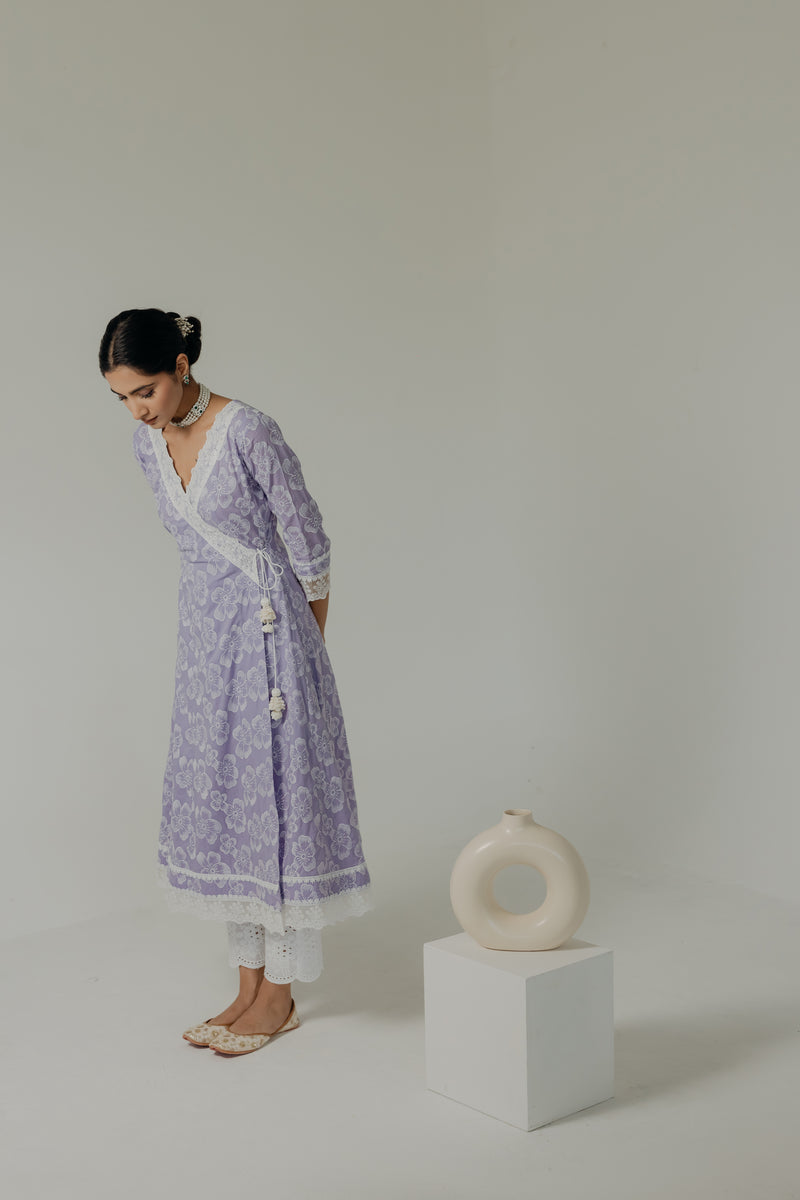 Naaz Lilac Embroidered Cotton Angrakha & Pants
