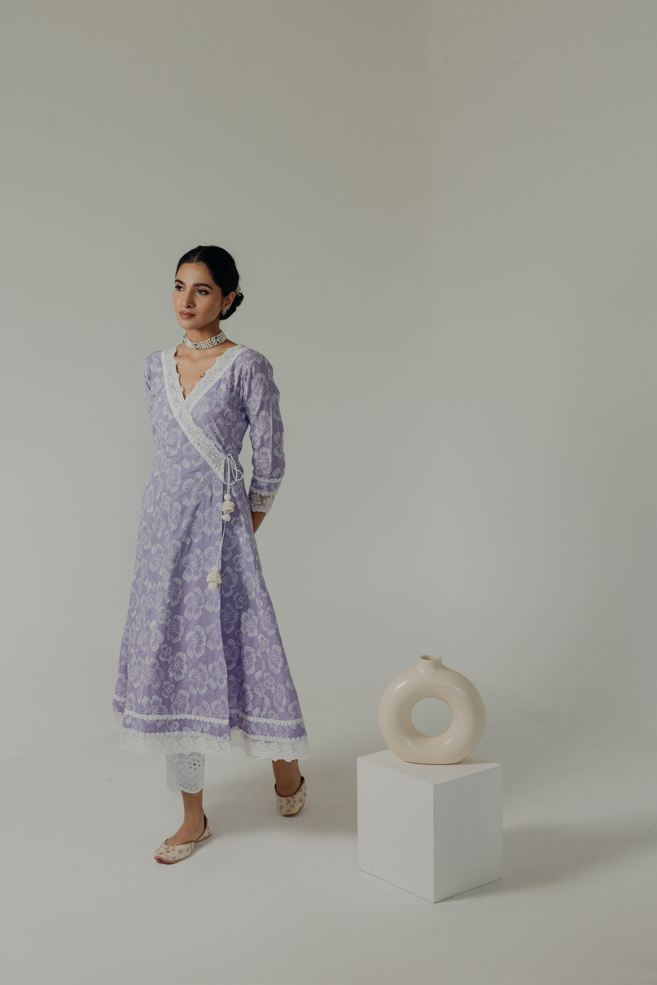 Naaz Lilac Embroidered Cotton Angrakha & Pants