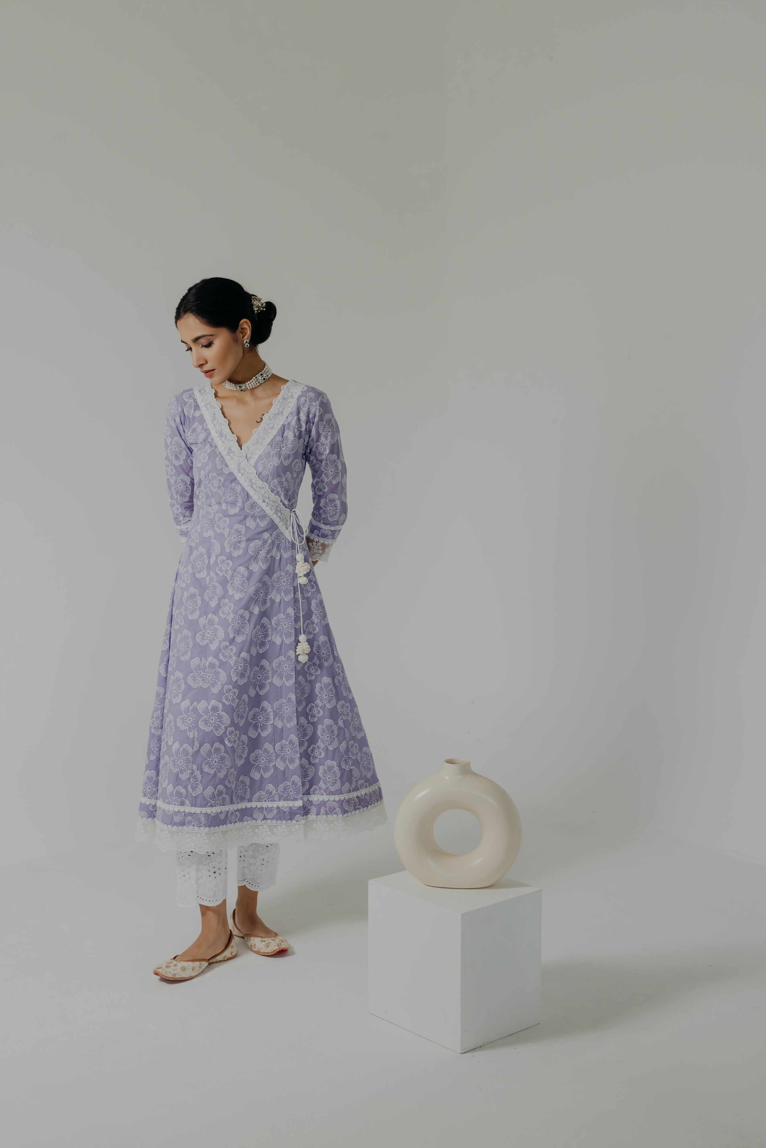 Naaz Lilac Embroidered Cotton Angrakha & Pants