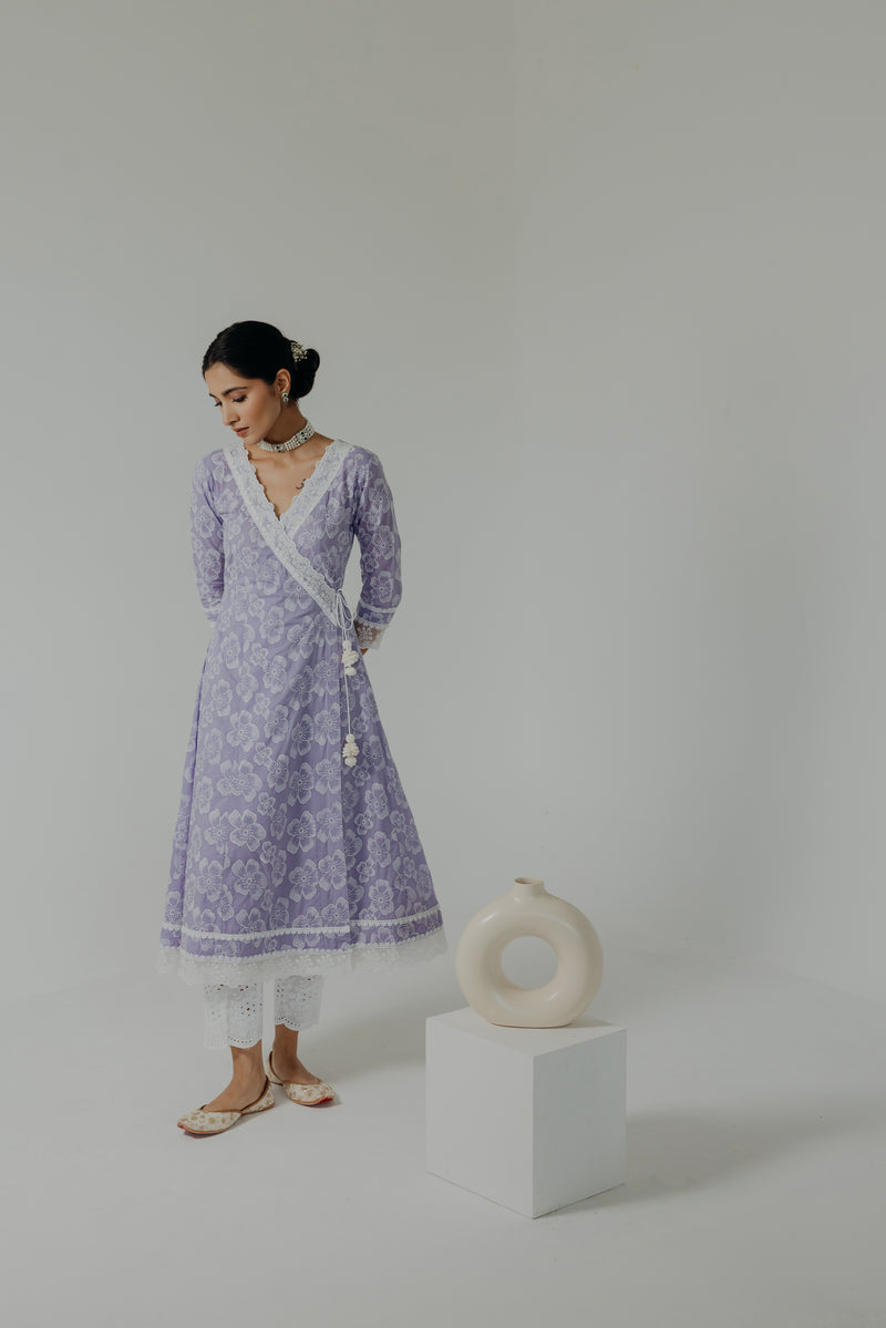 Naaz Lilac Embroidered Cotton Angrakha & Pants
