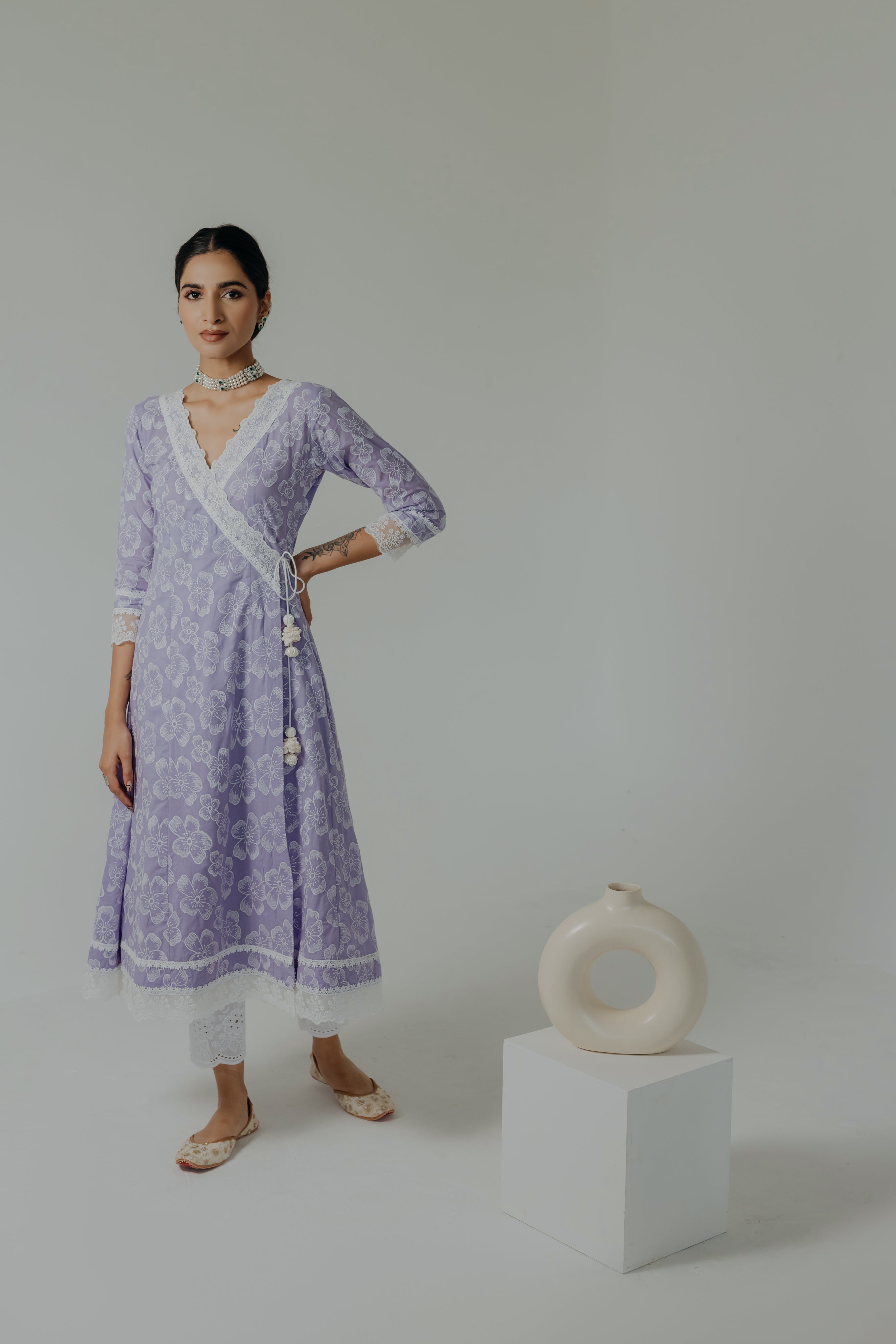 Naaz Lilac Embroidered Cotton Angrakha