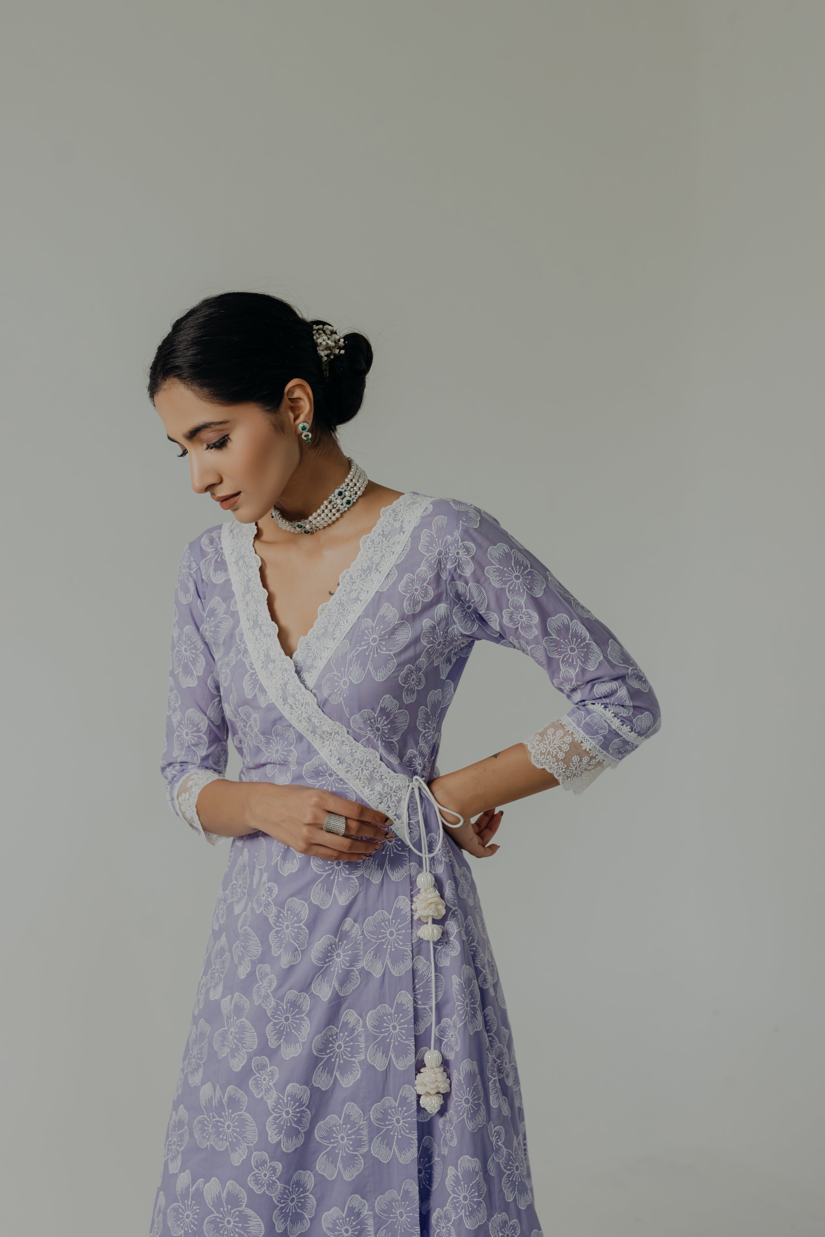 Naaz Lilac Embroidered Cotton Angrakha & Pants