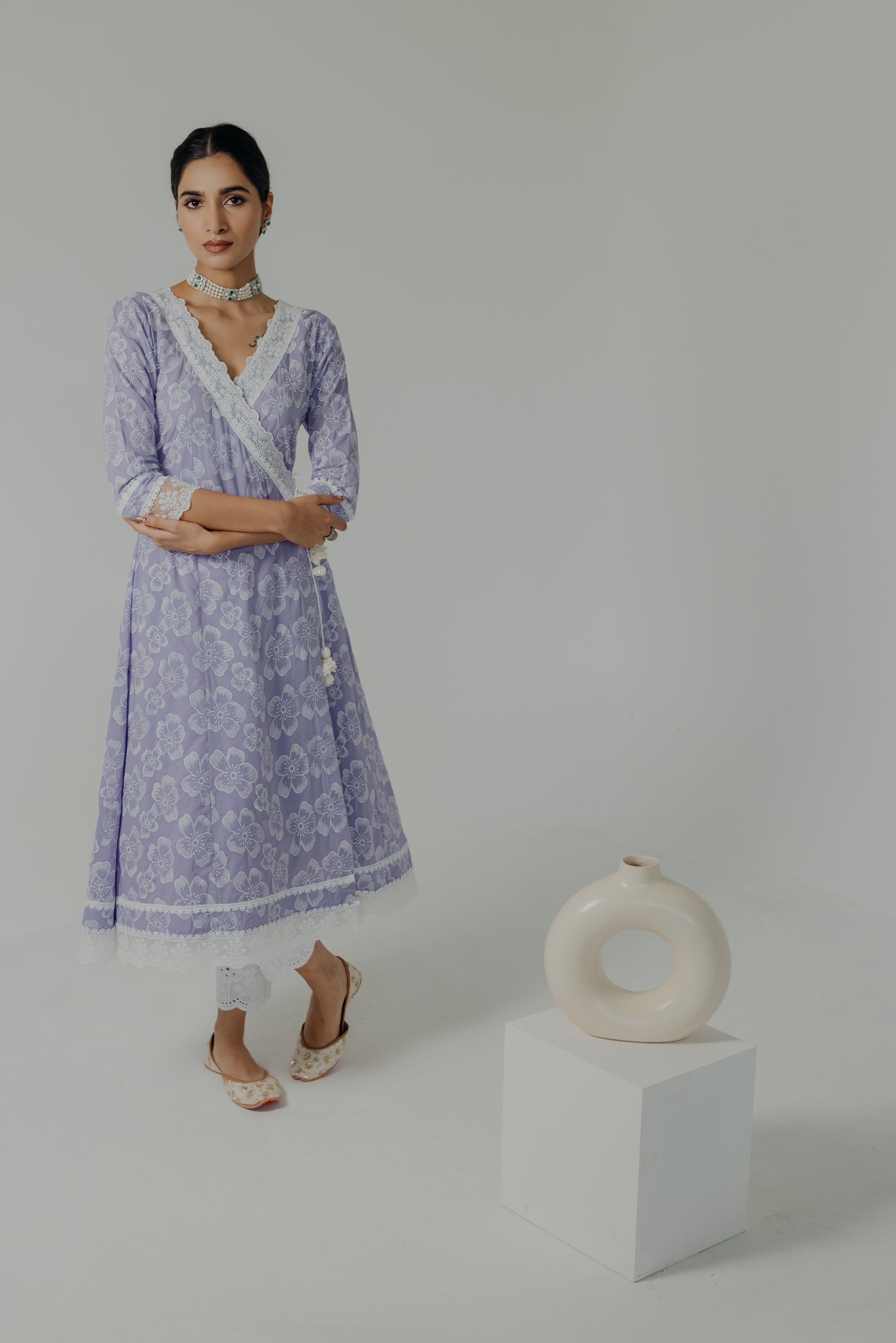 Naaz Lilac Embroidered Cotton Angrakha & Pants