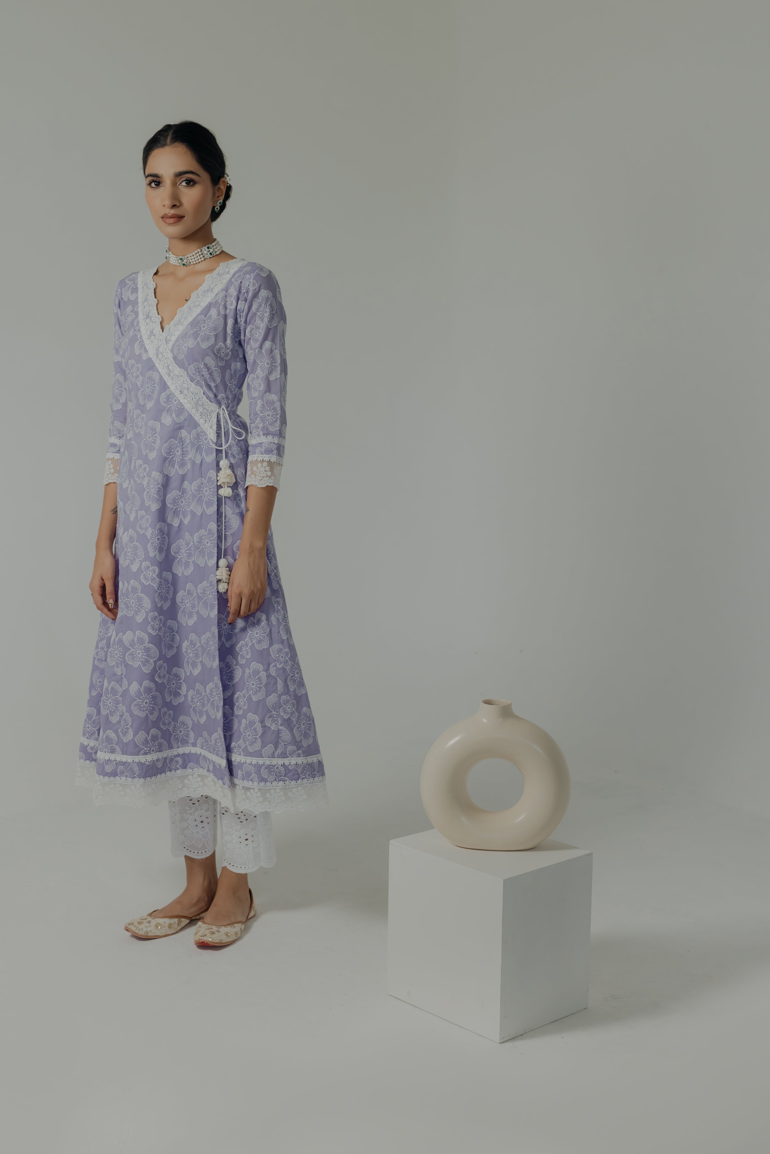 Naaz Lilac Embroidered Cotton Angrakha & Pants