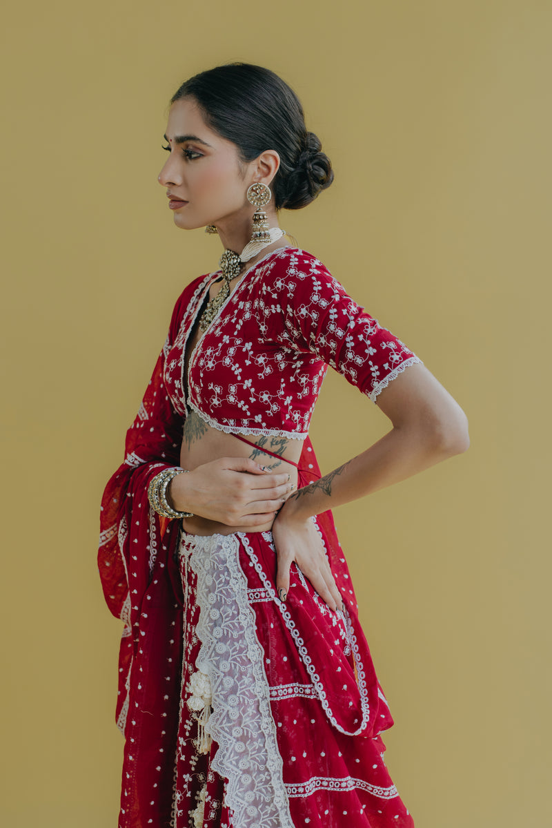 Zara Maroon Embroidered Cotton Blouse
