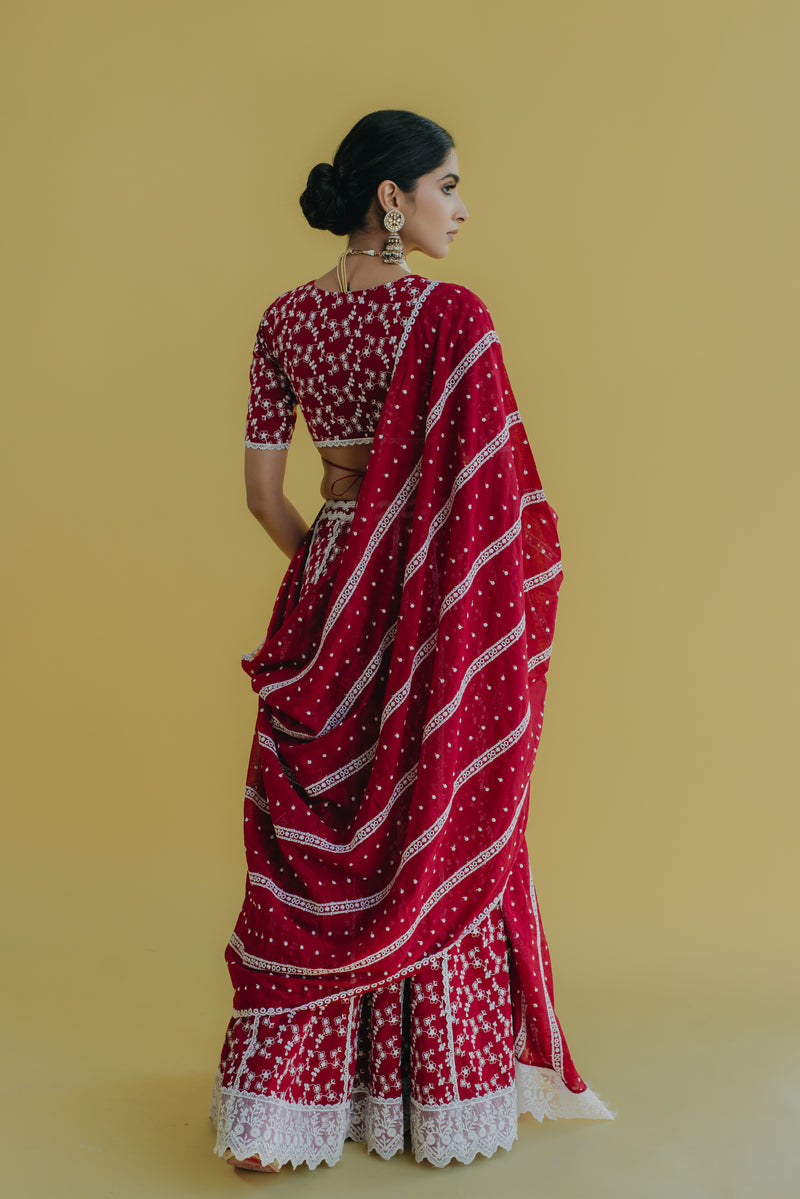 Zara Maroon Embroidered Cotton Blouse