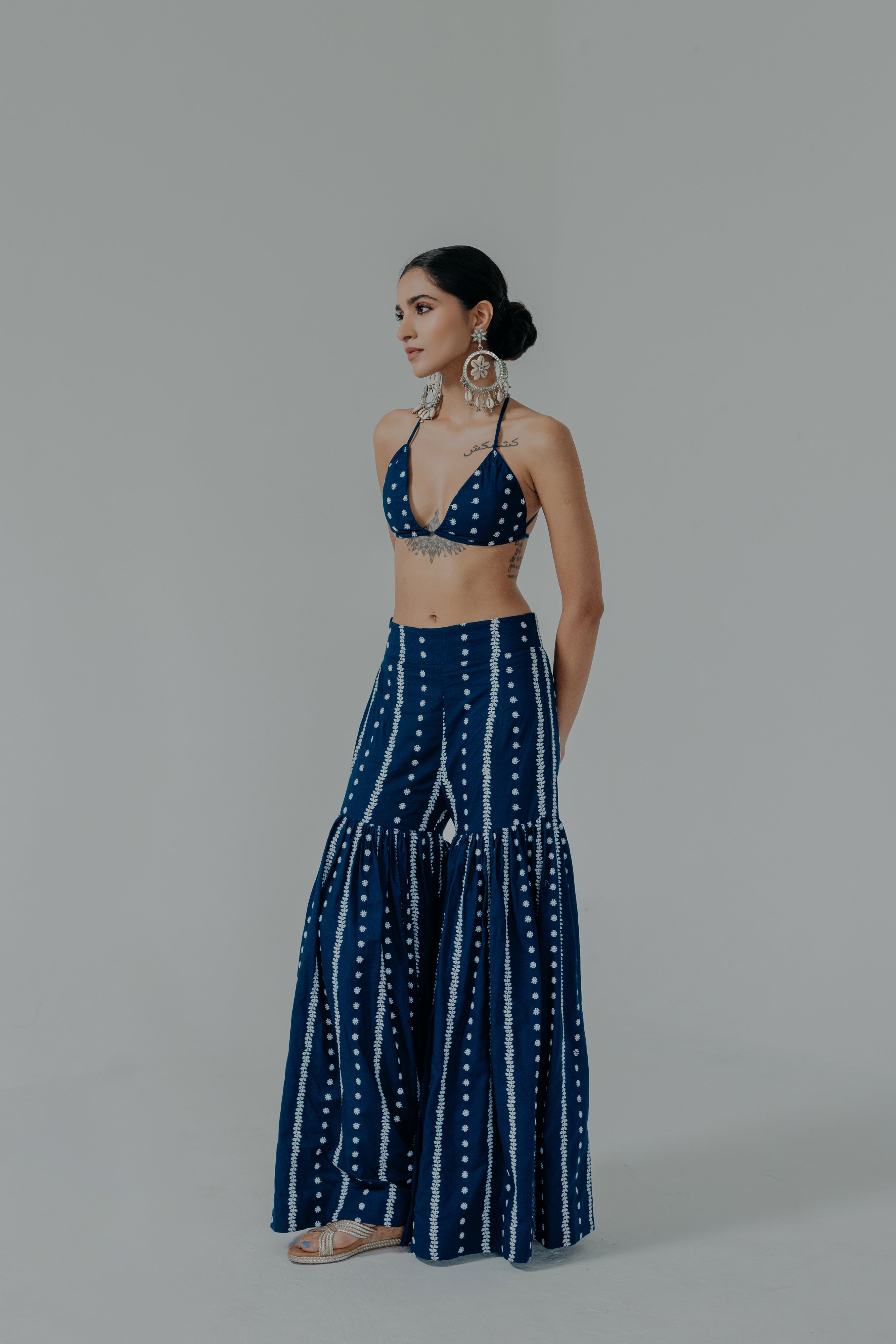 Saira Royal Blue Embroidered Cotton Blouse and Sharara Set