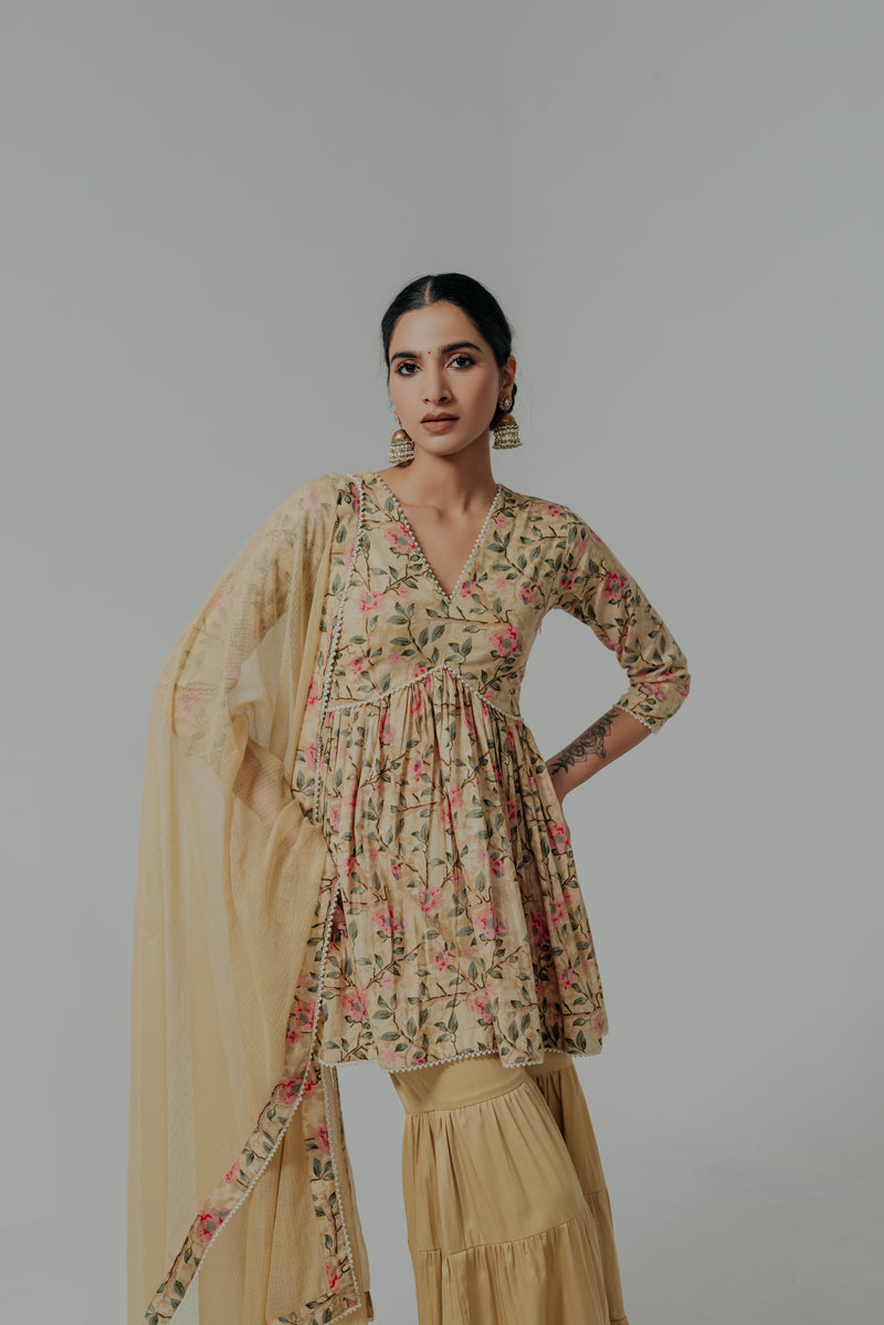 Huma Mustard Printed Cotton Kurti
