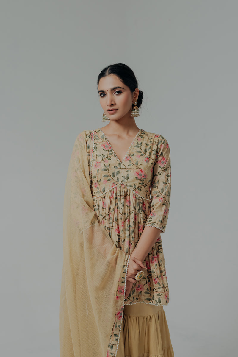 Huma Mustard Printed Cotton Kurti