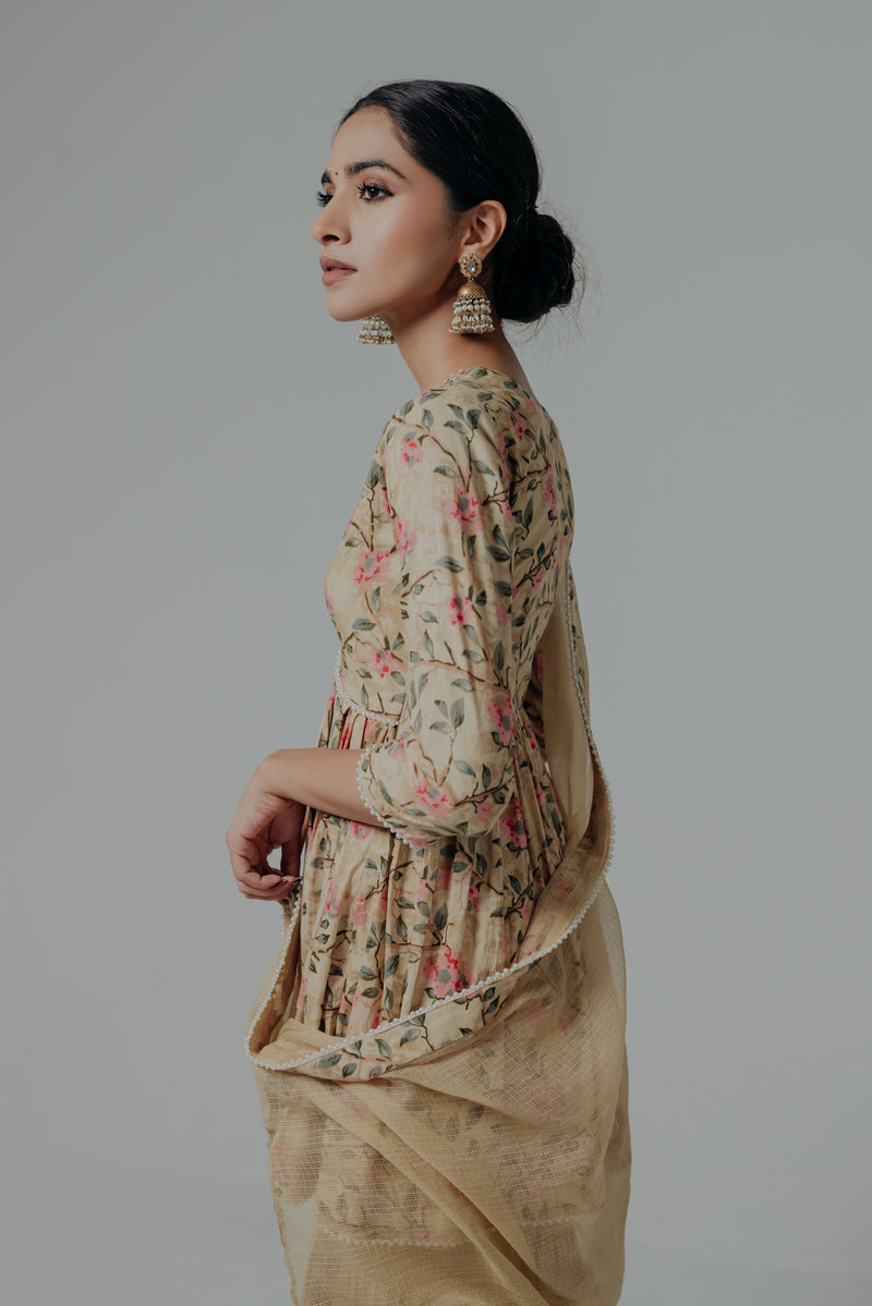 Huma Mustard Printed Cotton Kurti