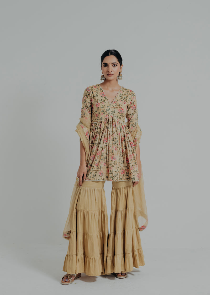 Huma Mustard Printed Cotton Kurti