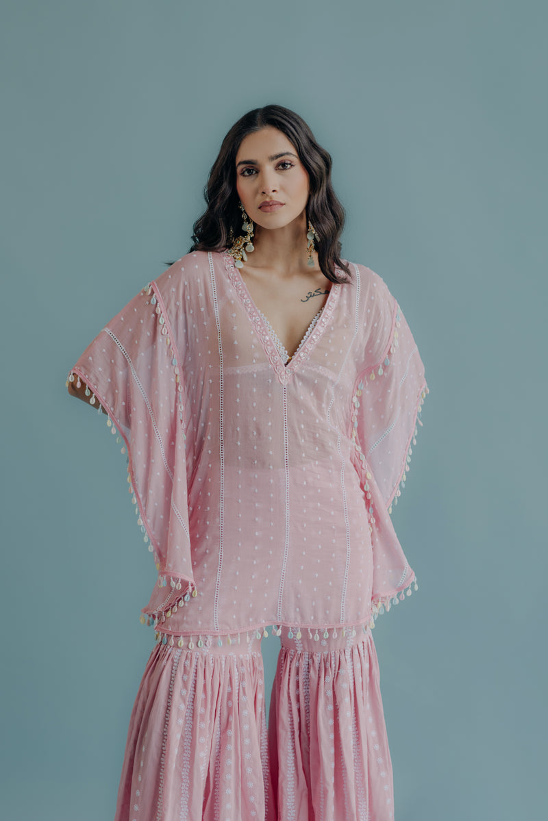 Laila Pink Embroidered Mulmul Kaftan
