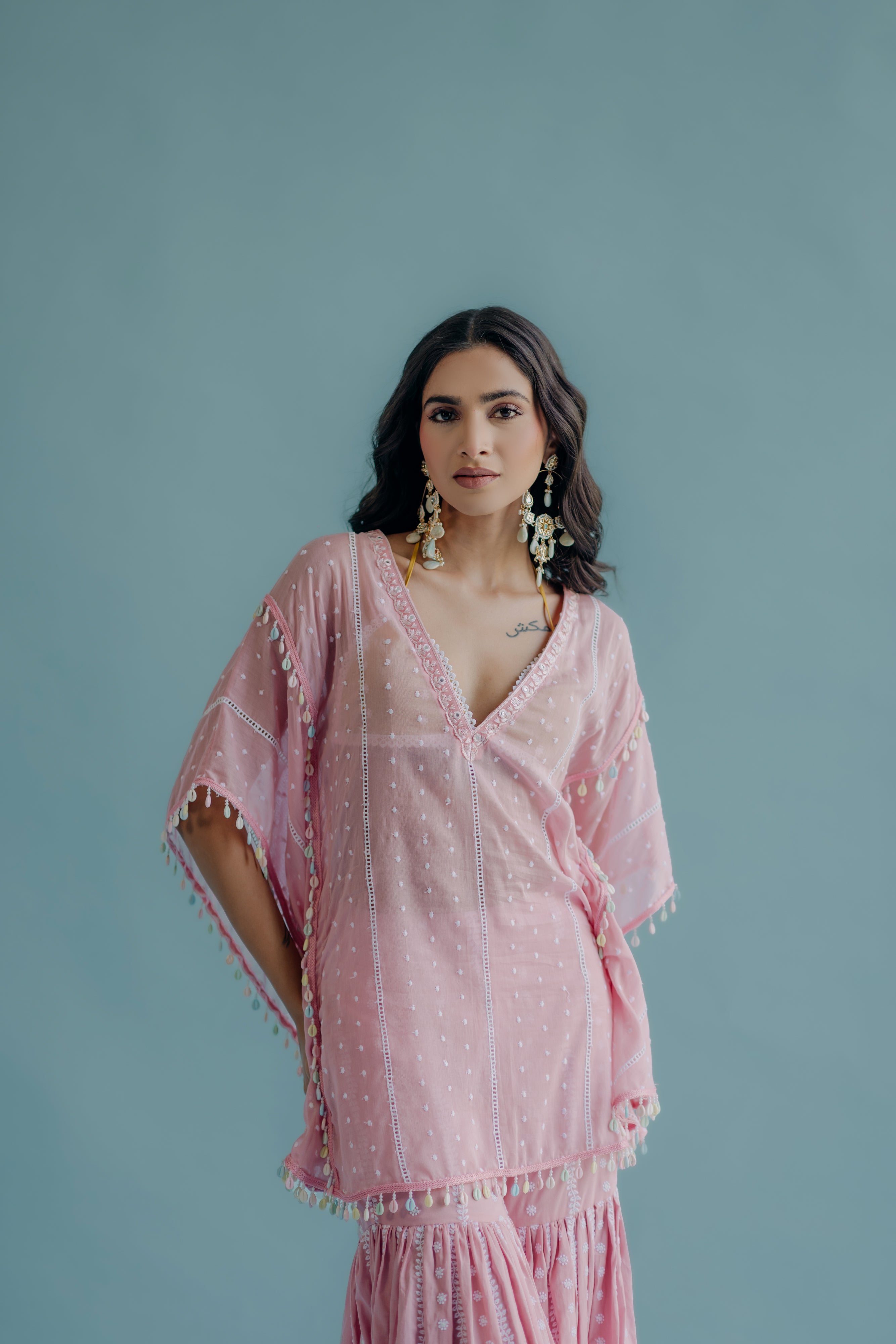 Laila Pink Embroidered Mulmul Kaftan