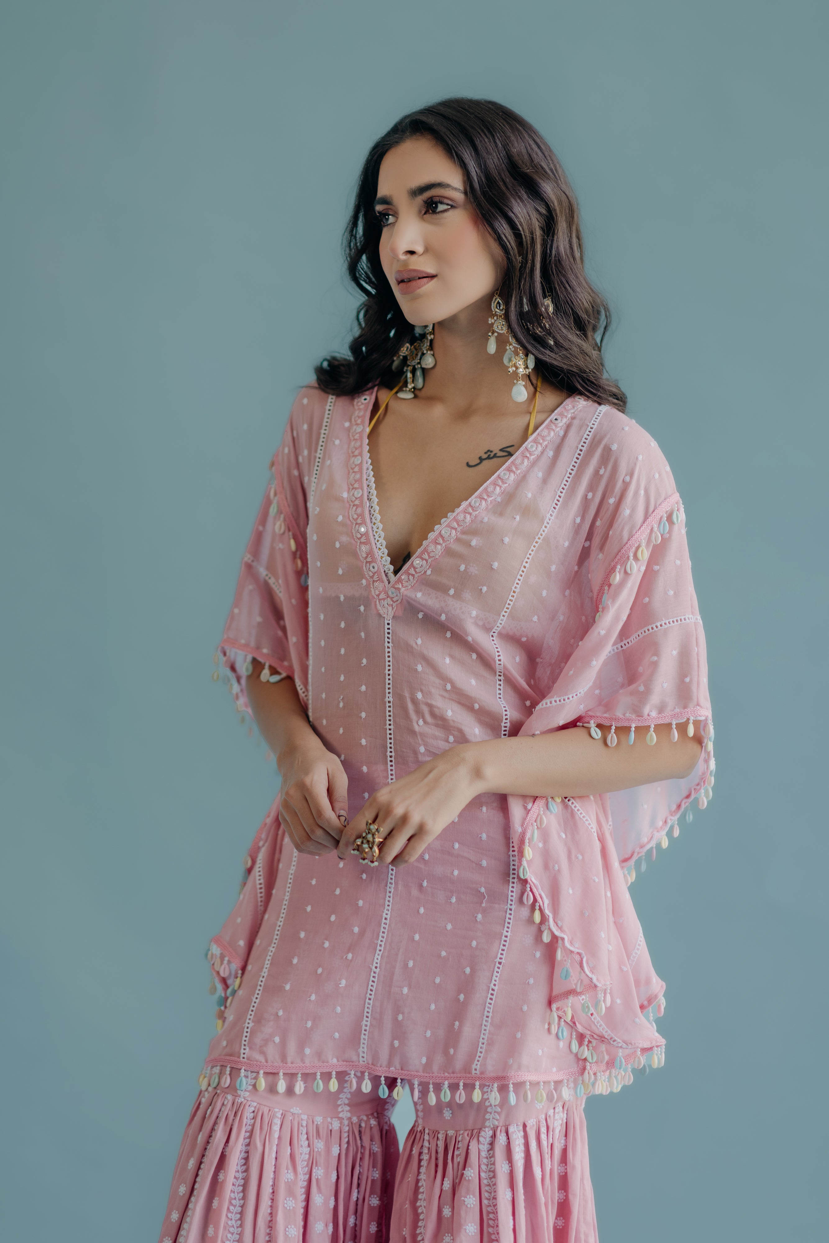 Laila Pink Embroidered Mulmul Kaftan