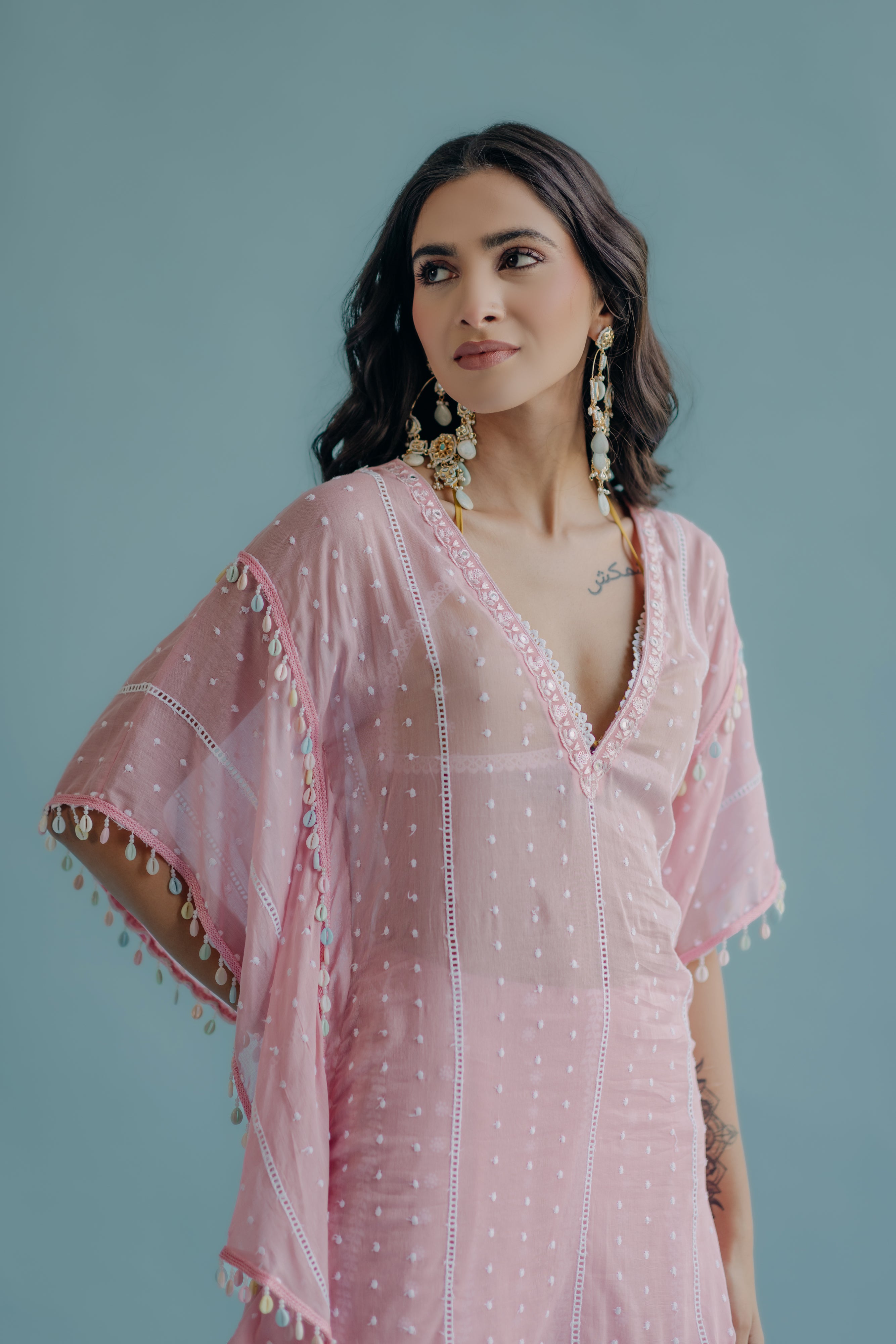 Laila Pink Embroidered Mulmul Kaftan