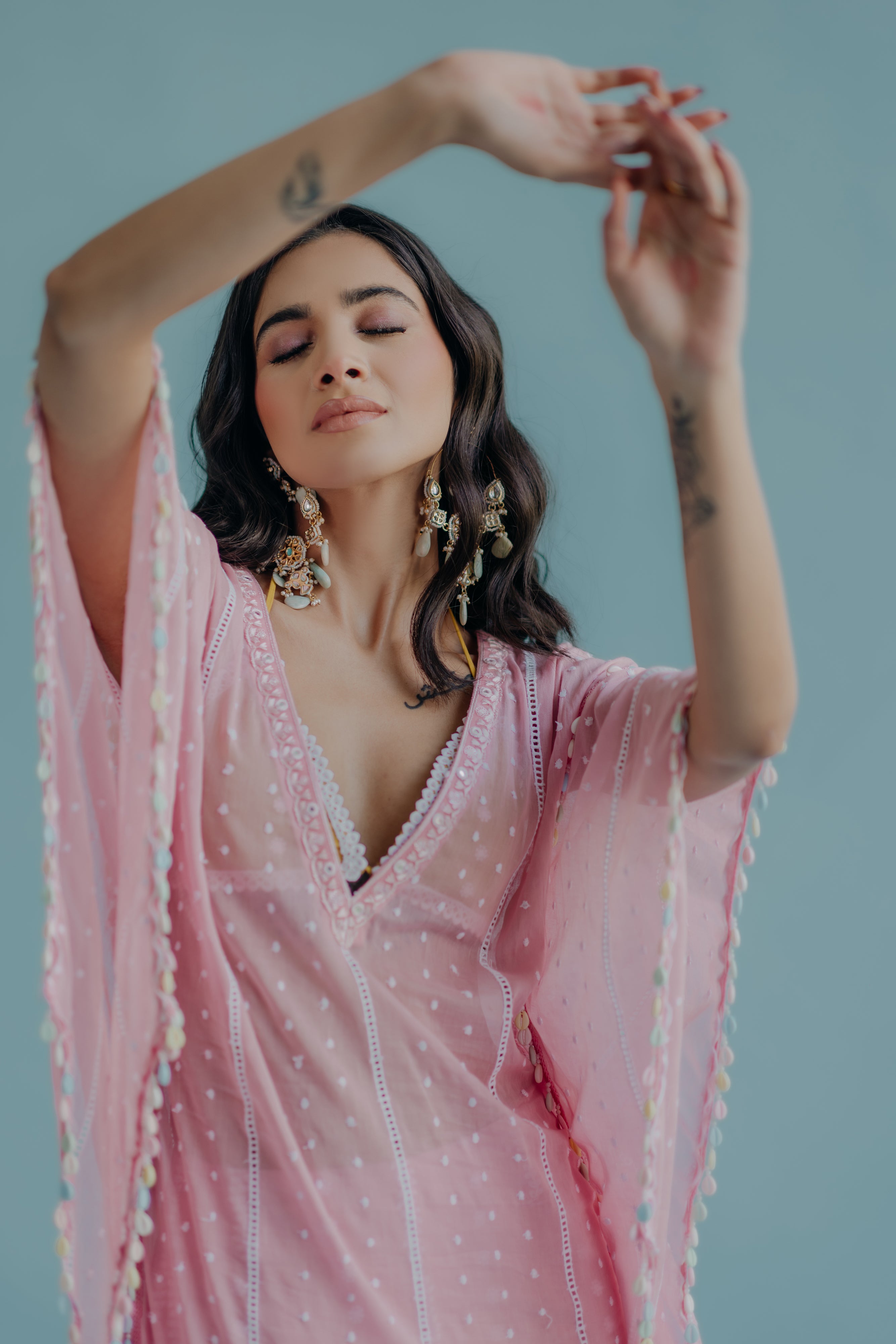 Laila Pink Embroidered Mulmul Kaftan