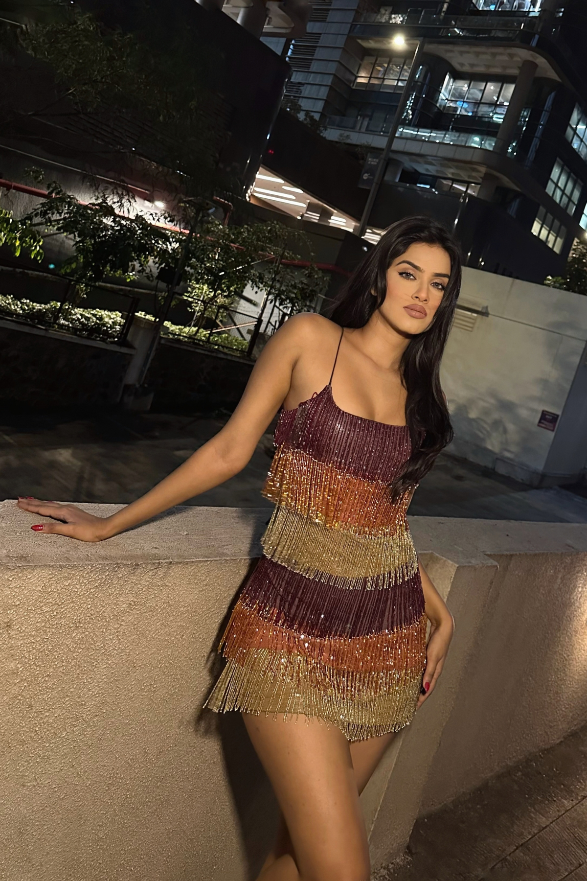 Hong Kong Multicolour Fringe Embellished Mini Dress