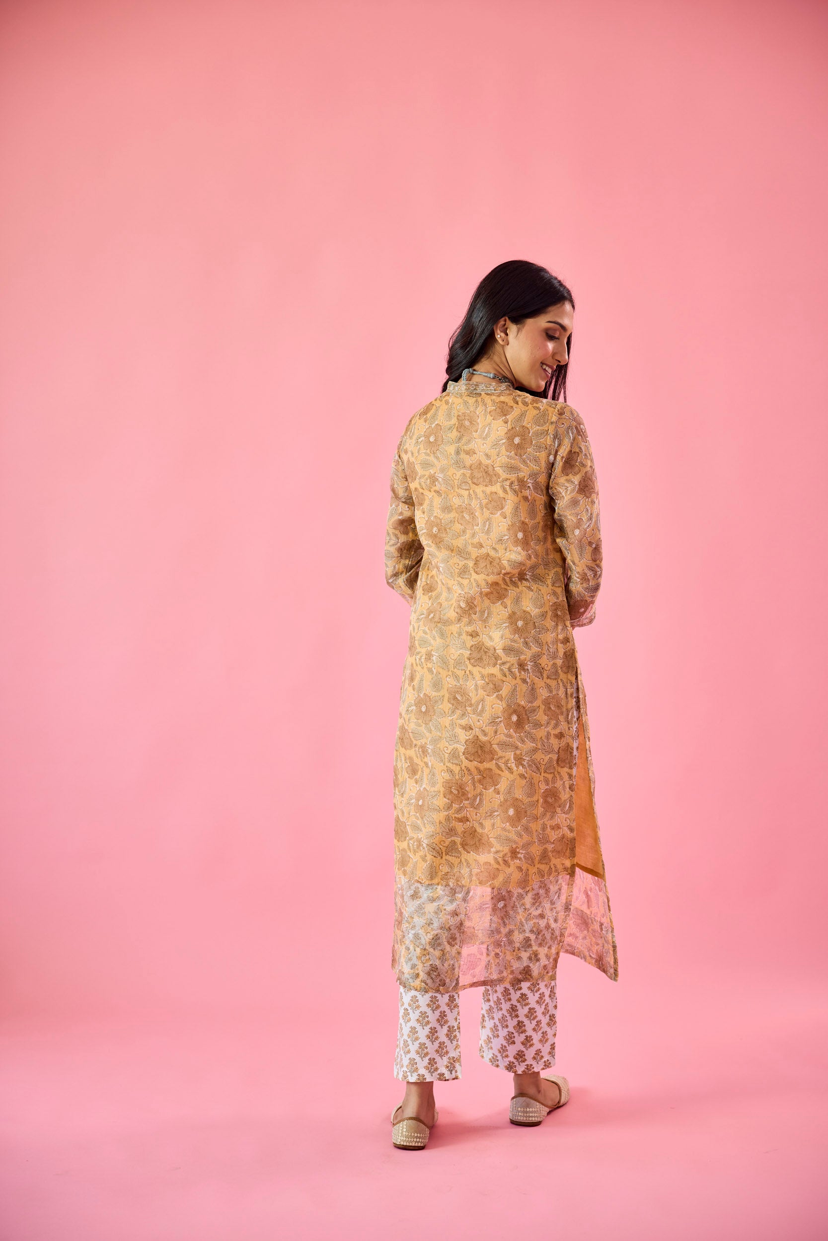 Almas Mustard Yellow Kota Hand Embellished Kurta Set