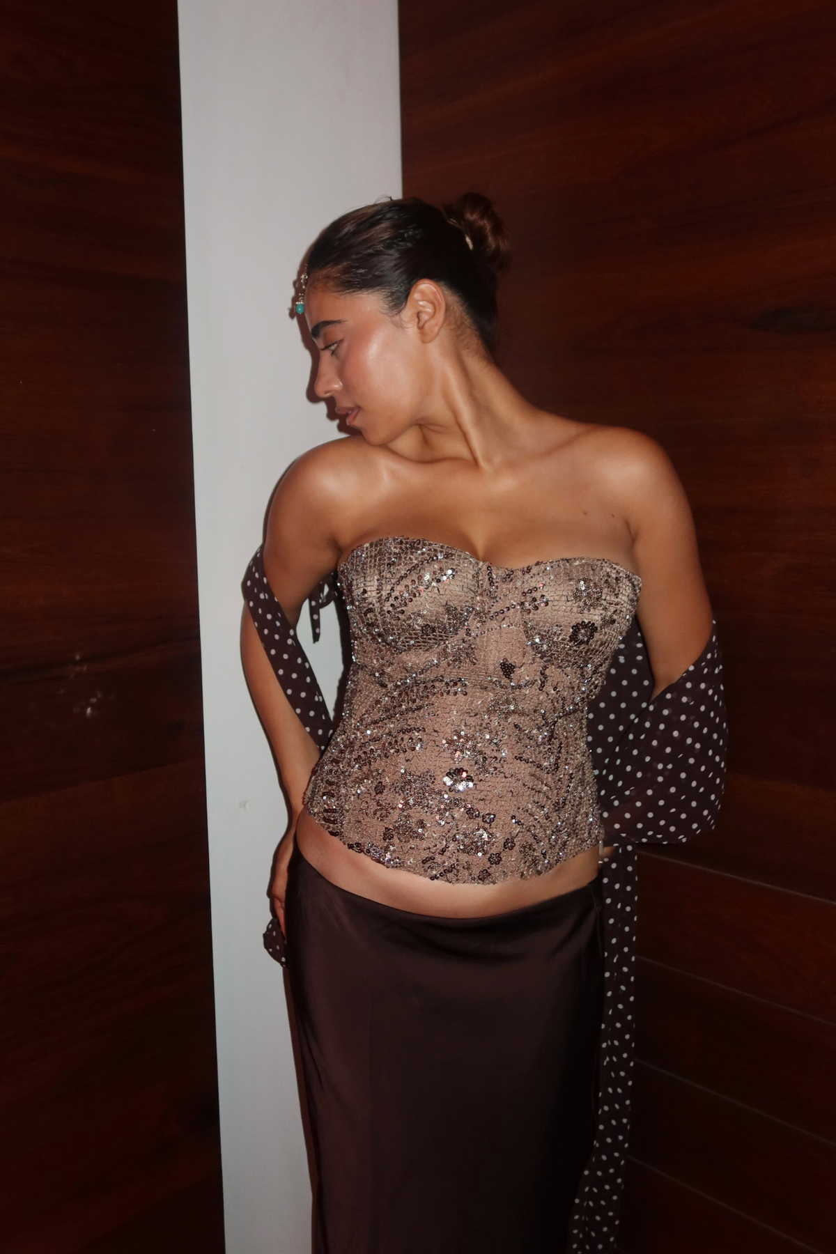 Shanghai Brown Embellished Corset
