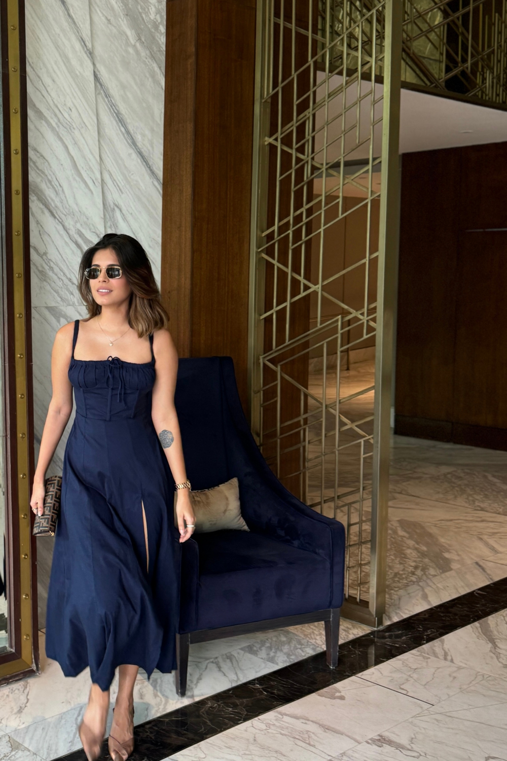 Nela Maxi Sundress In Navy with Multi Floral