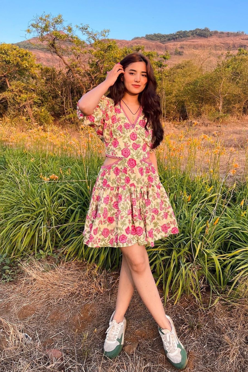 Ella Yellow Printed Cotton Short Dress Old Marigold