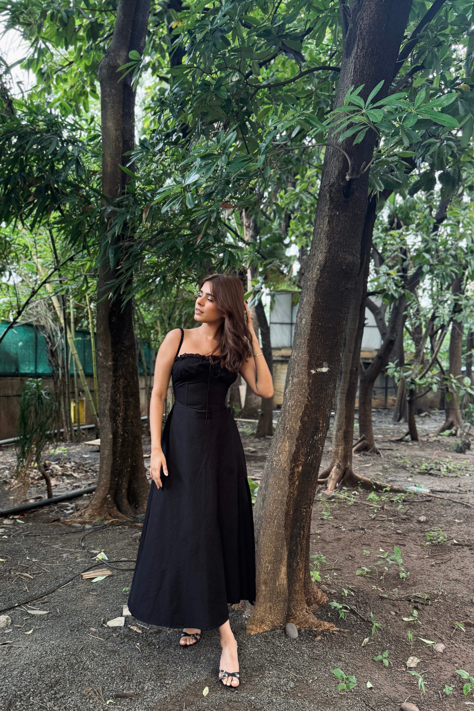 Rene Black Corset Poplin Midi Dress