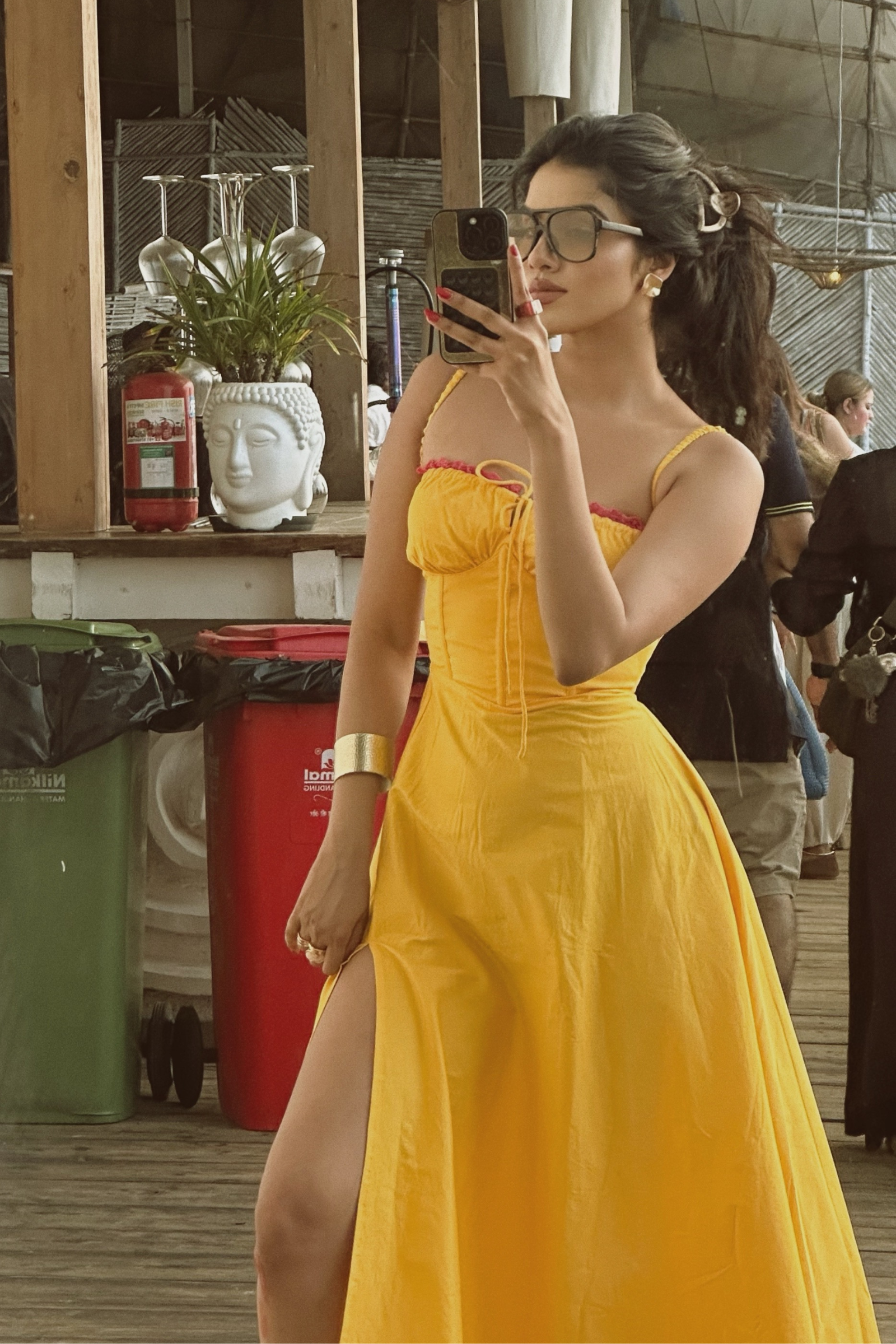 The Sunset Hour Yellow Corset Midi Slit Dress