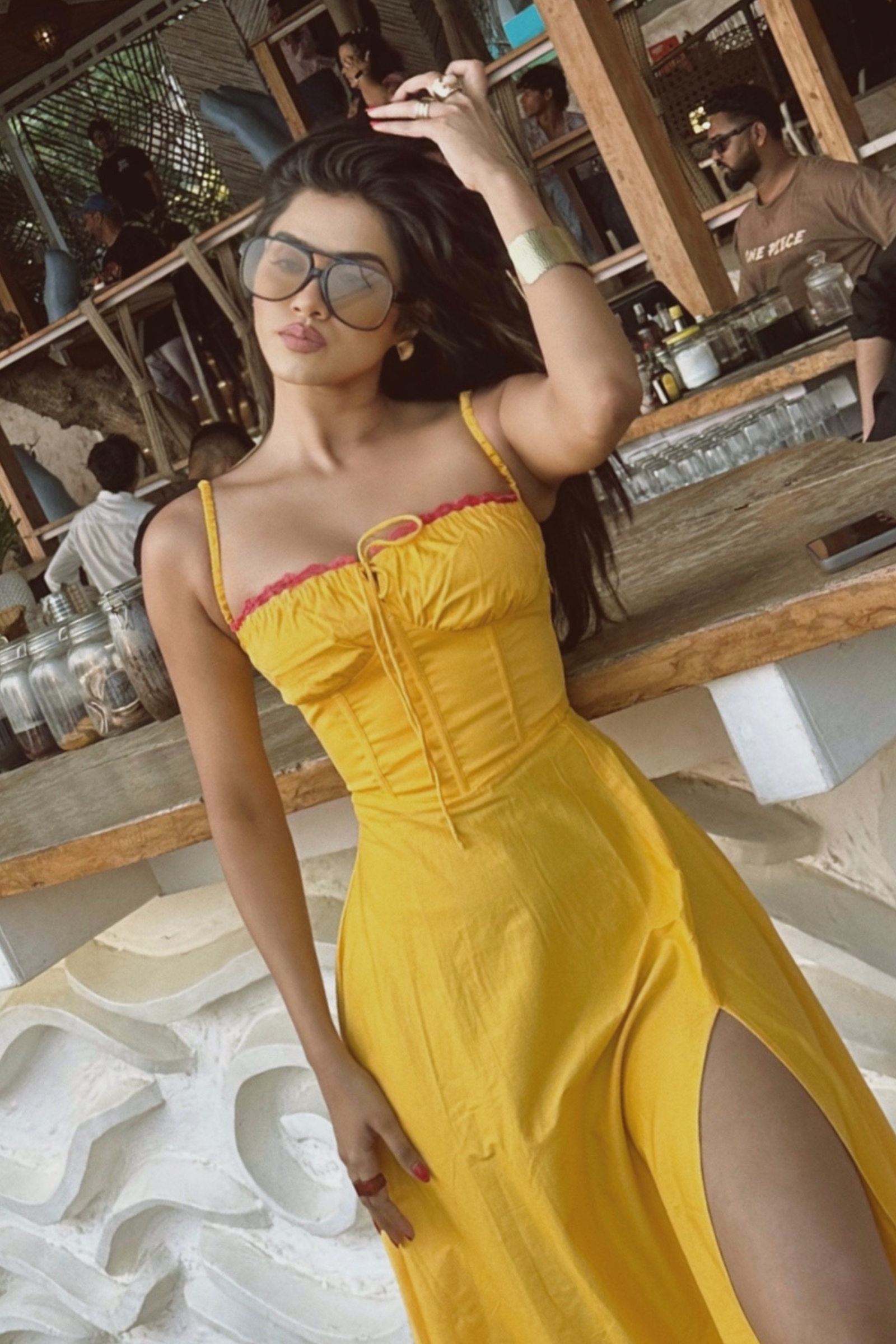 The Sunset Hour Yellow Corset Midi Slit Dress