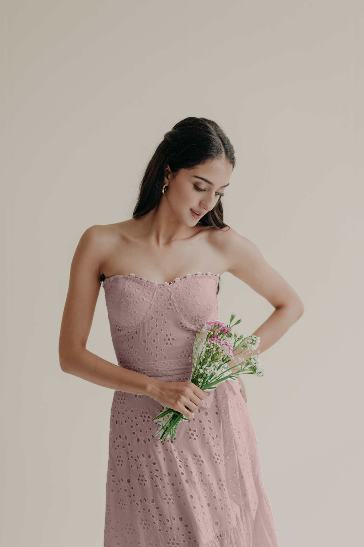 Janine Dusty Pink Schiffli Midi Dress