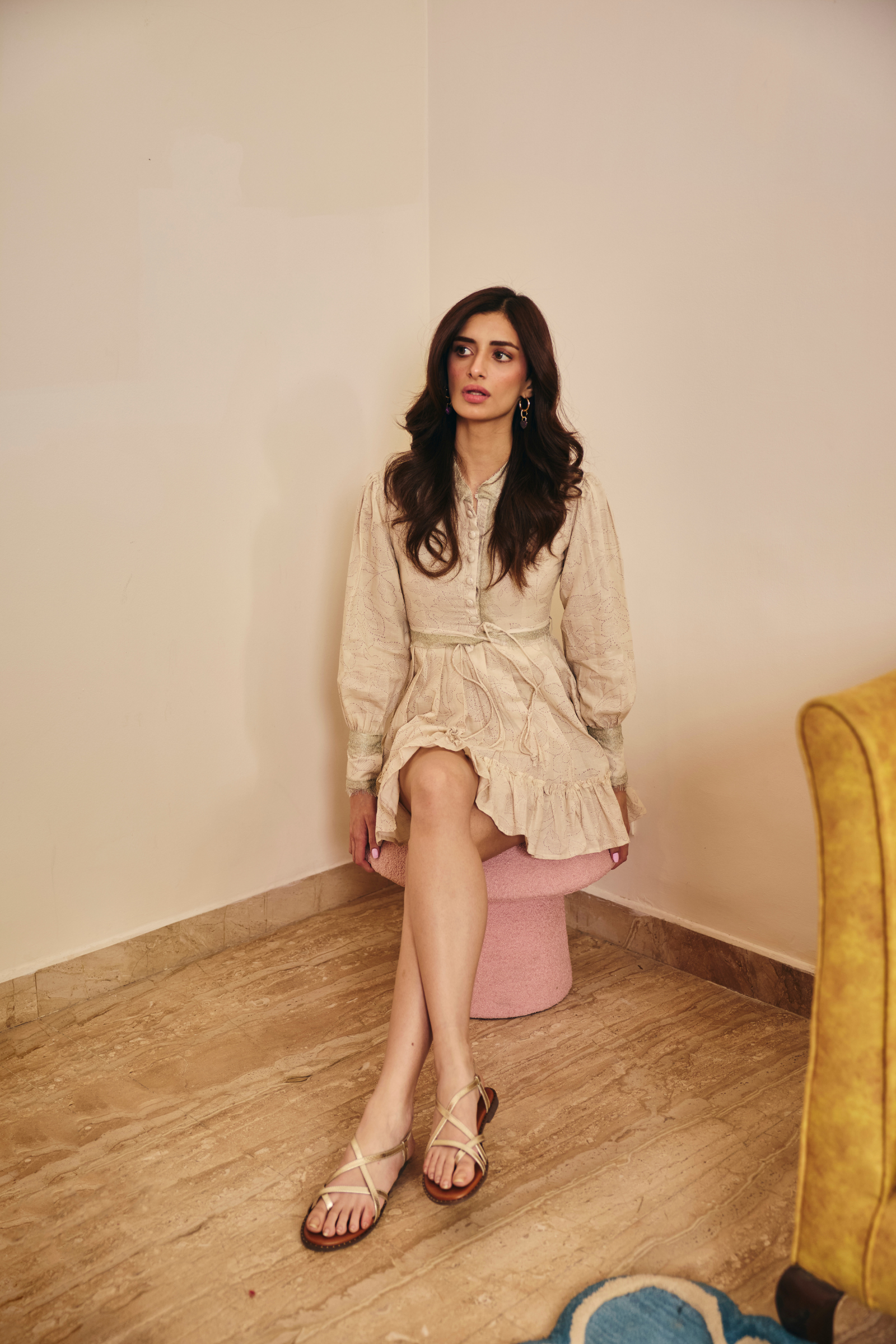 Seoul Beige mini ruffle dress