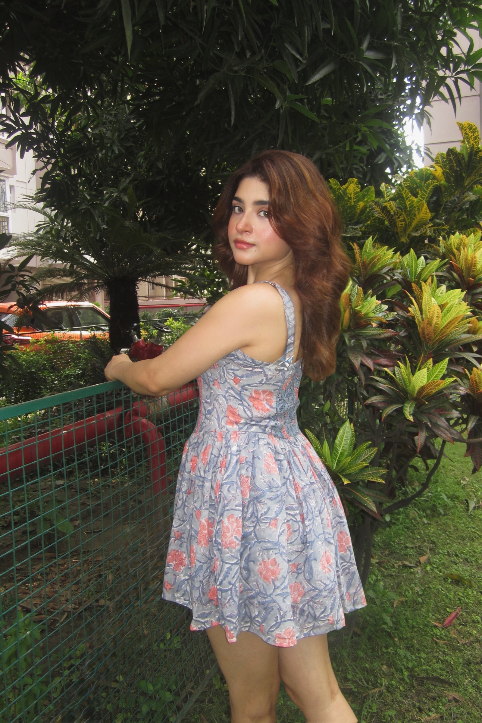 Kylie Blue Printed Cotton Sleeveless Mini Dress