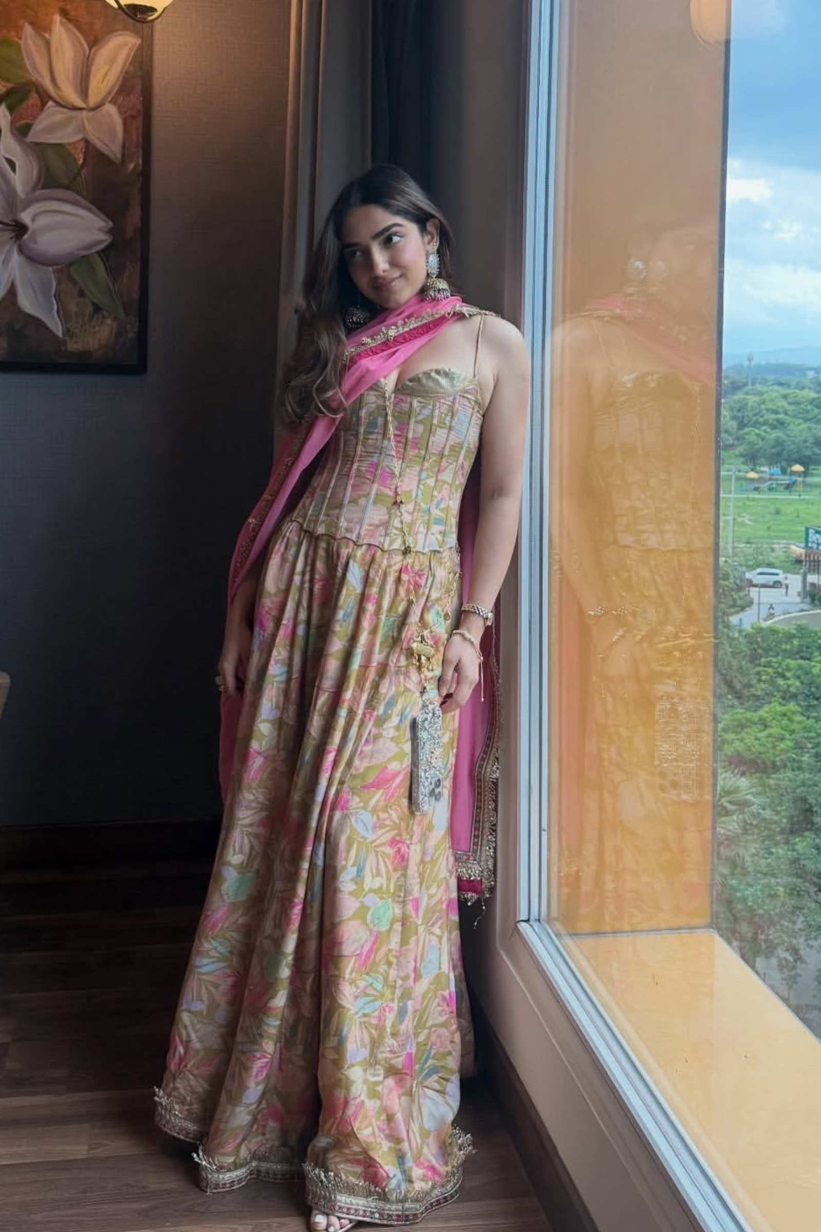 Zara Olive Green Sequinned Corset Muslin Lehenga Set
