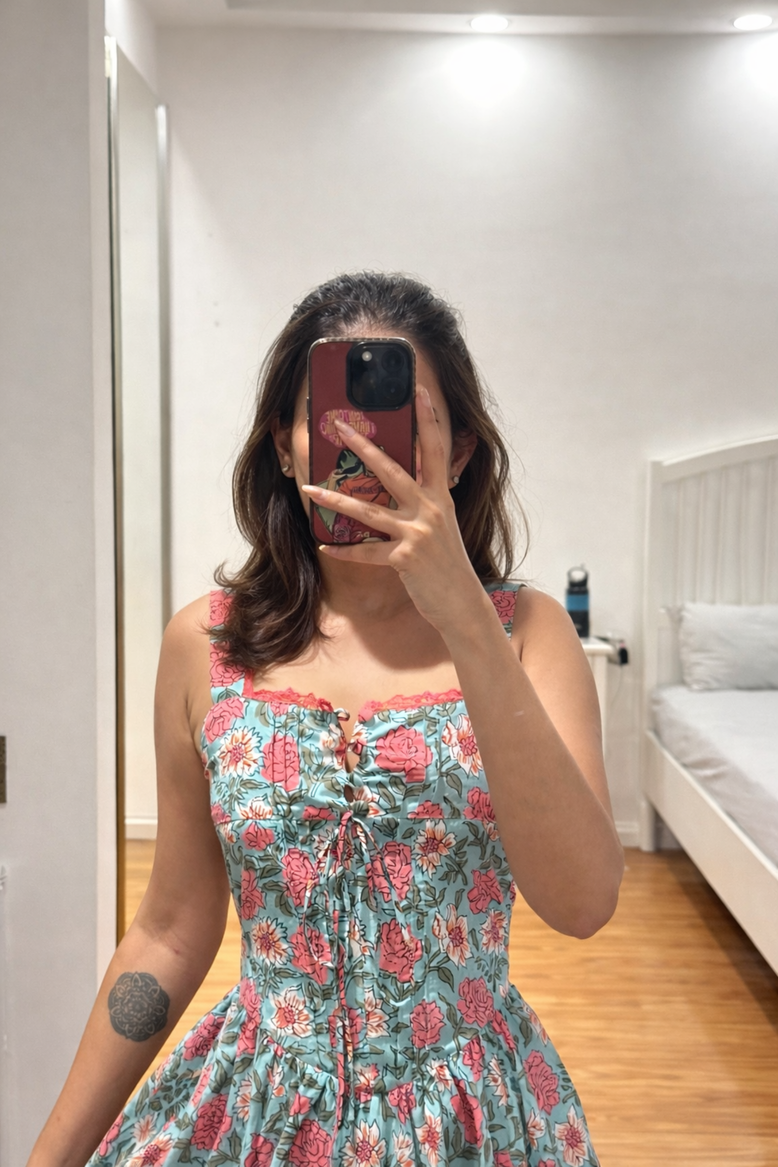 Kris Blue Printed Cotton Sleeveless Mini Dress