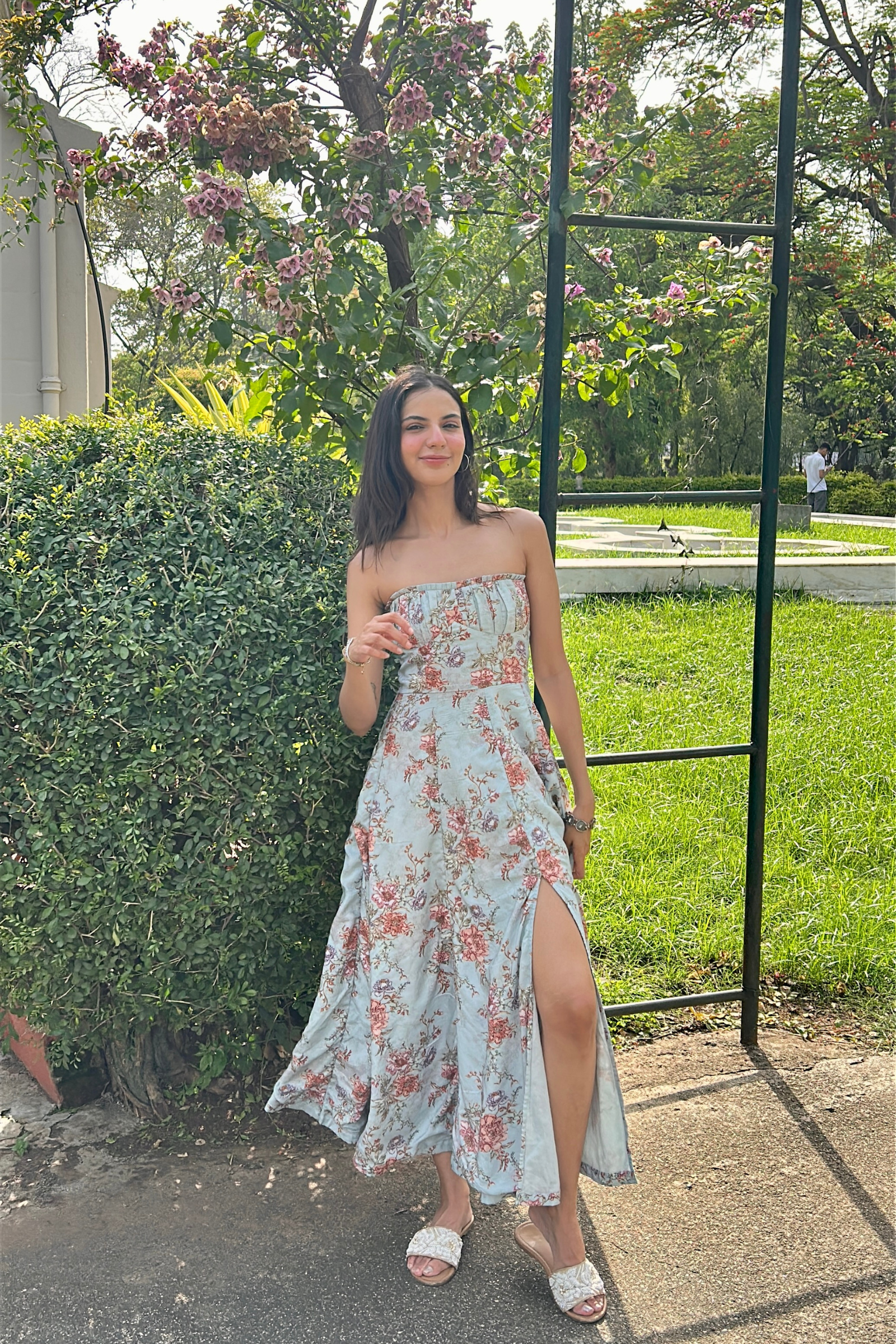 Fiorella Blue Floral Tube Midi Dress