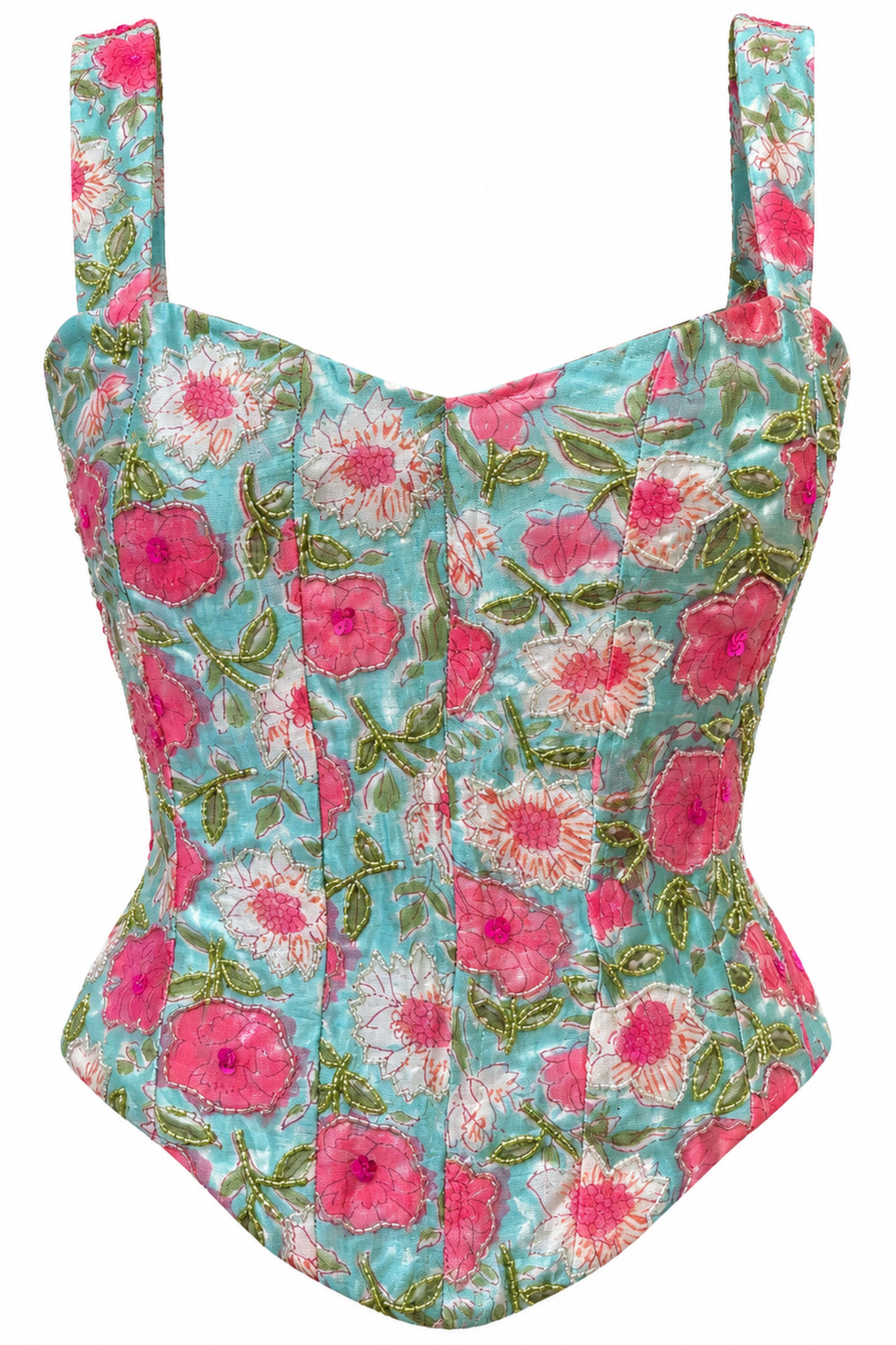 Gulaabo Blue & Pink Floral Embellished Corset
