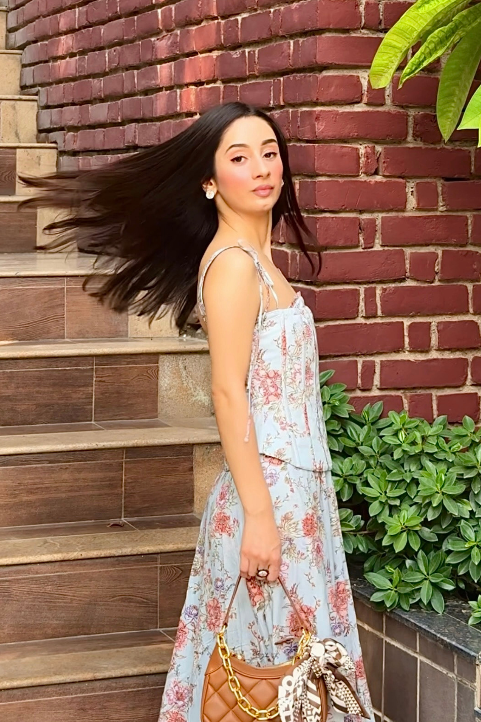 Emily Blue Floral Midi Dress with Corset Jacket