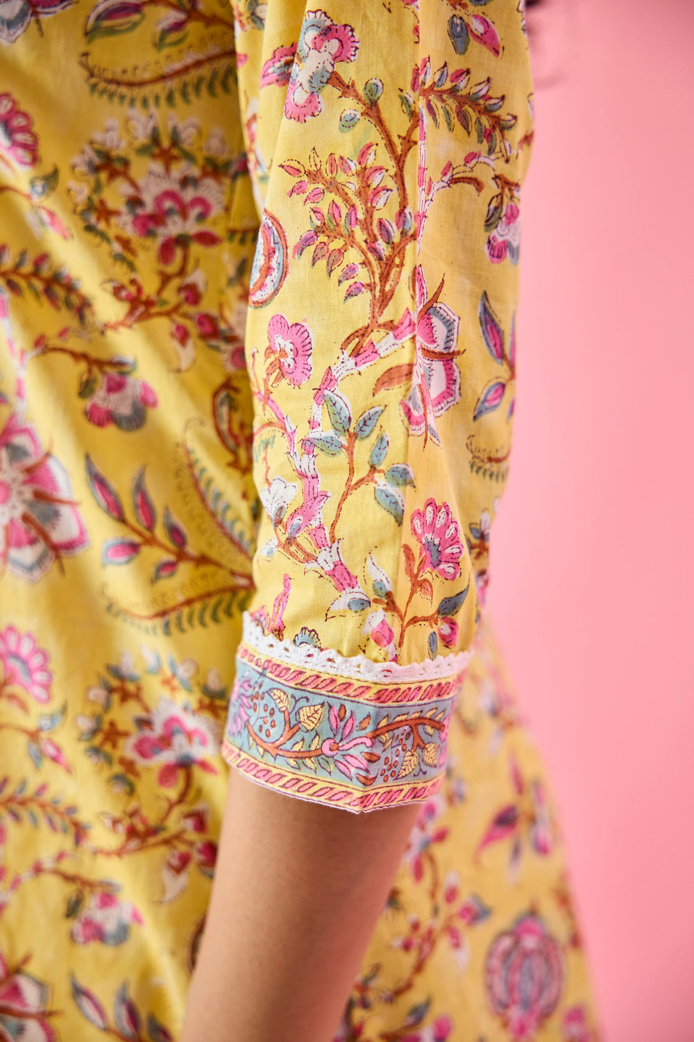 Yellow & White Long Kurta Pant Set