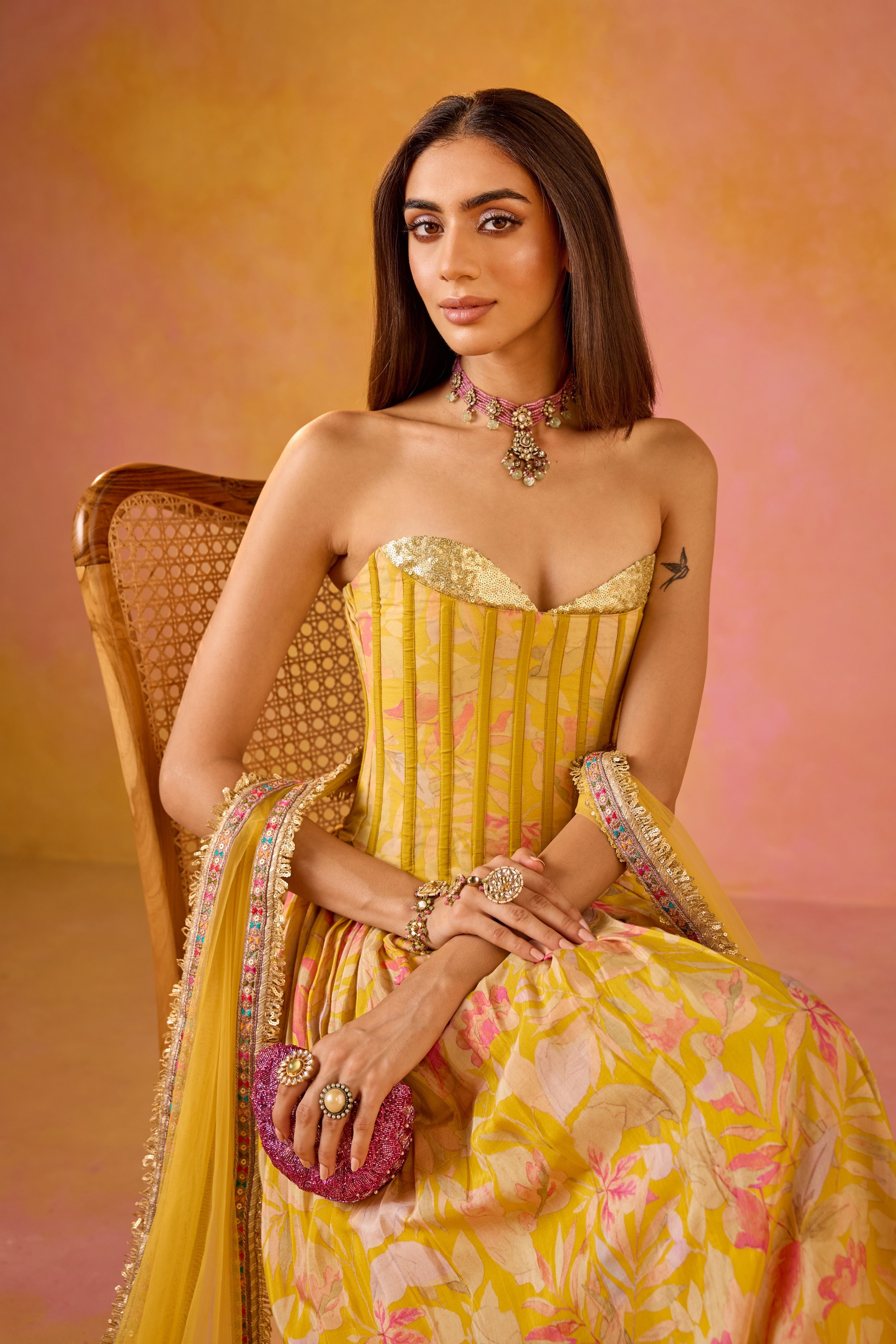 Hania Yellow Sequinned Corset