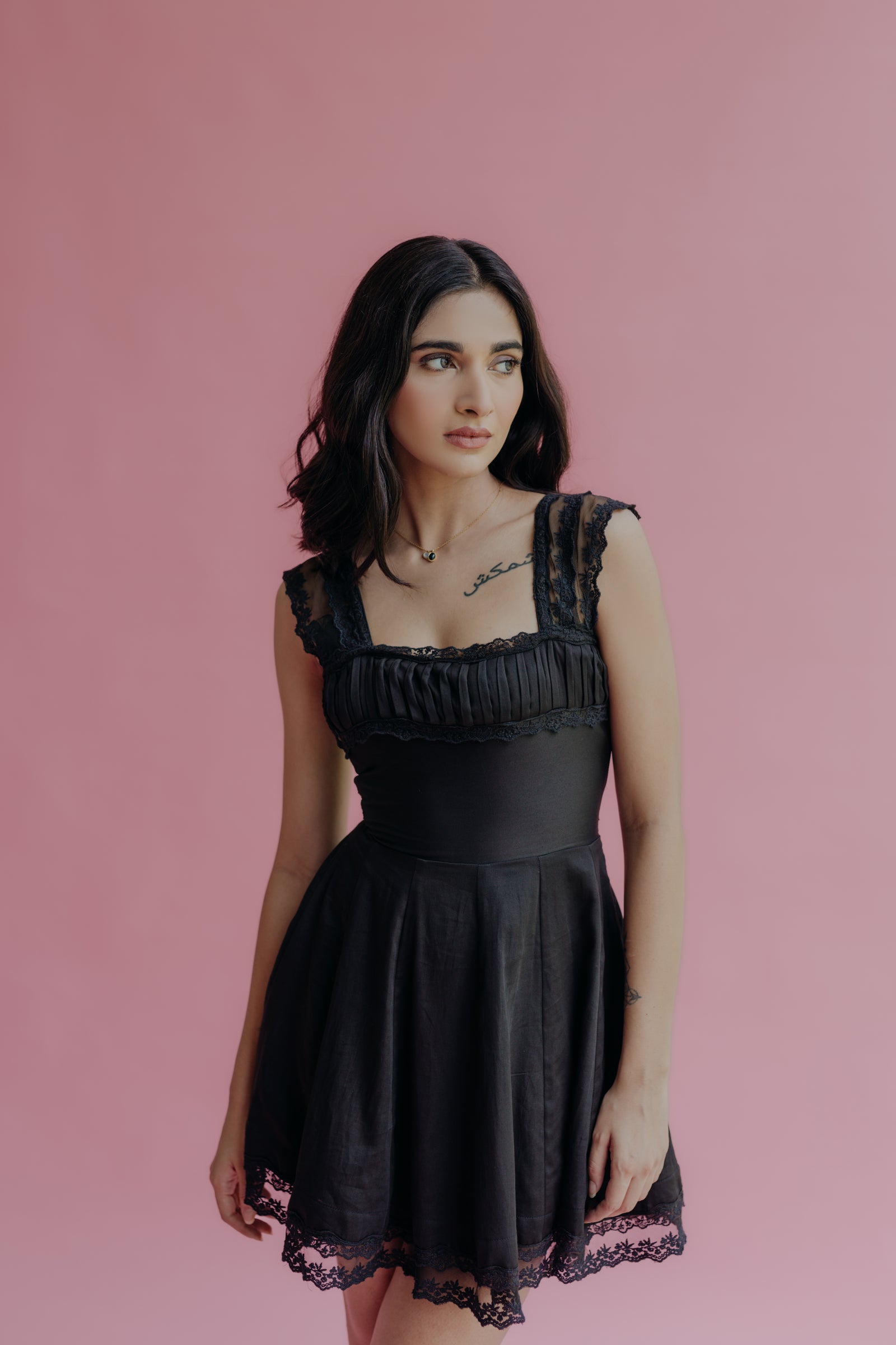 Catarina Long Sleeve Mini Dress - Black