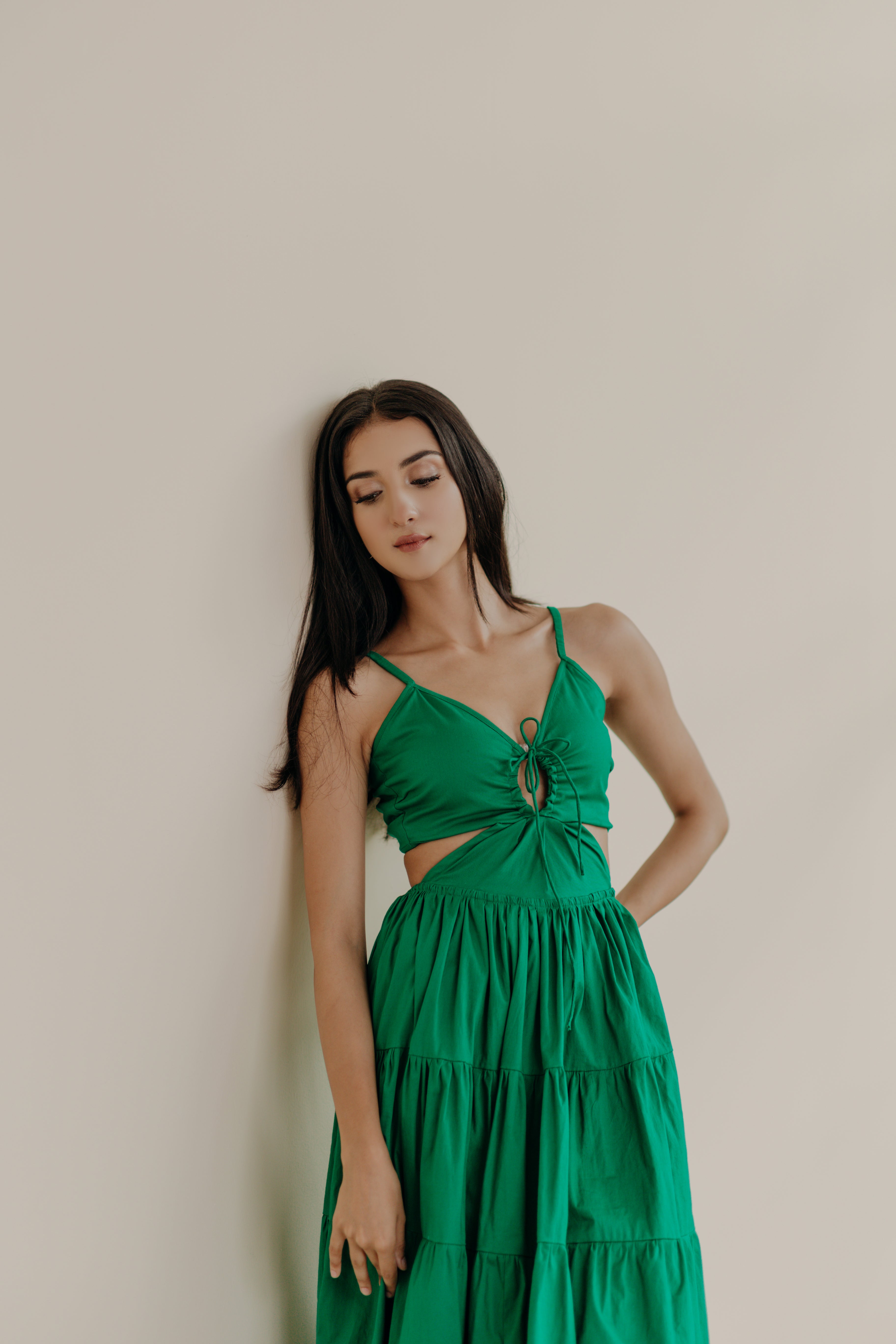 Lydia Forest Green Cut-Out Tiered Maxi Dress