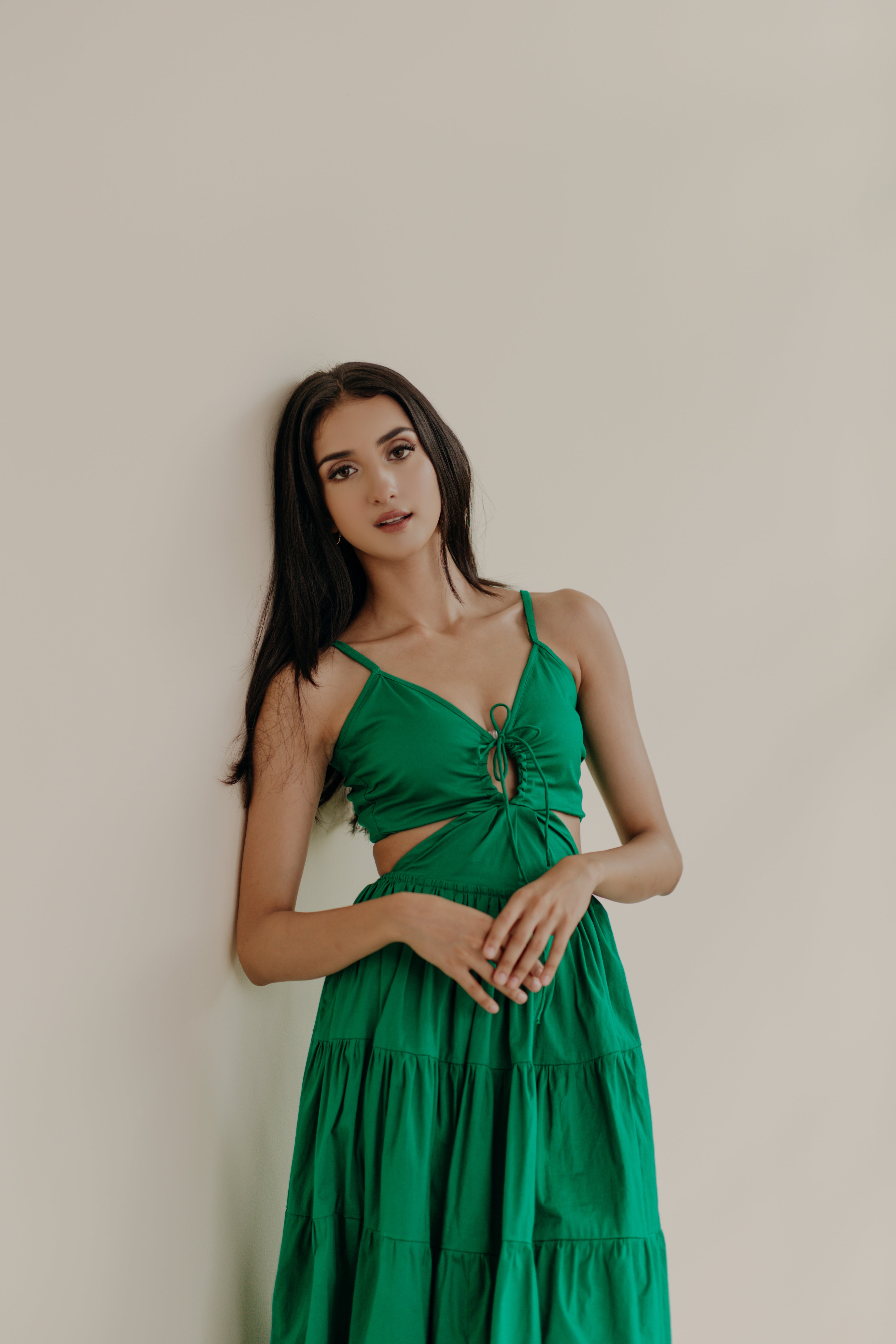 Lydia Forest Green Cut-Out Tiered Maxi Dress