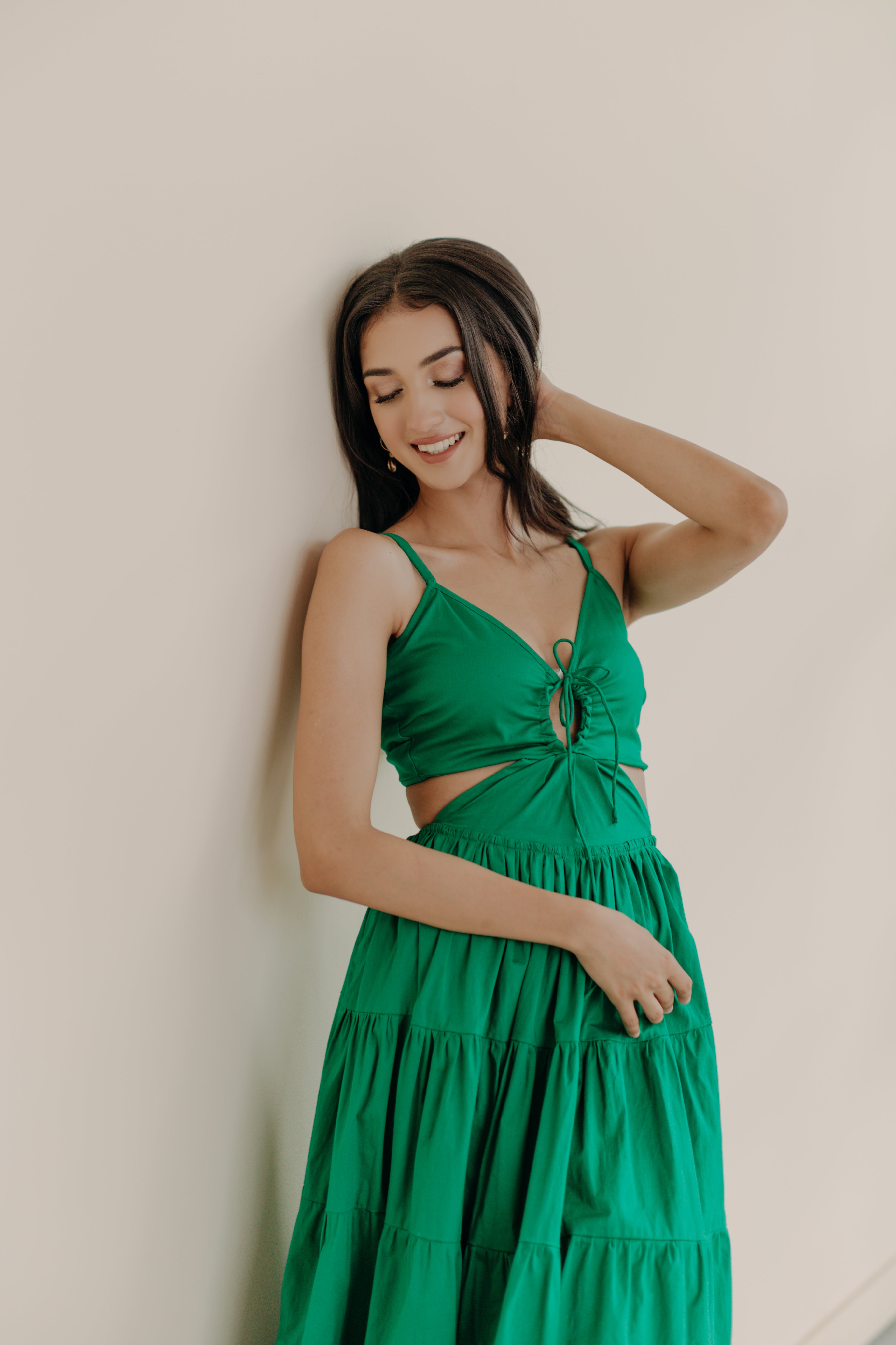 Lydia Forest Green Cut-Out Tiered Maxi Dress